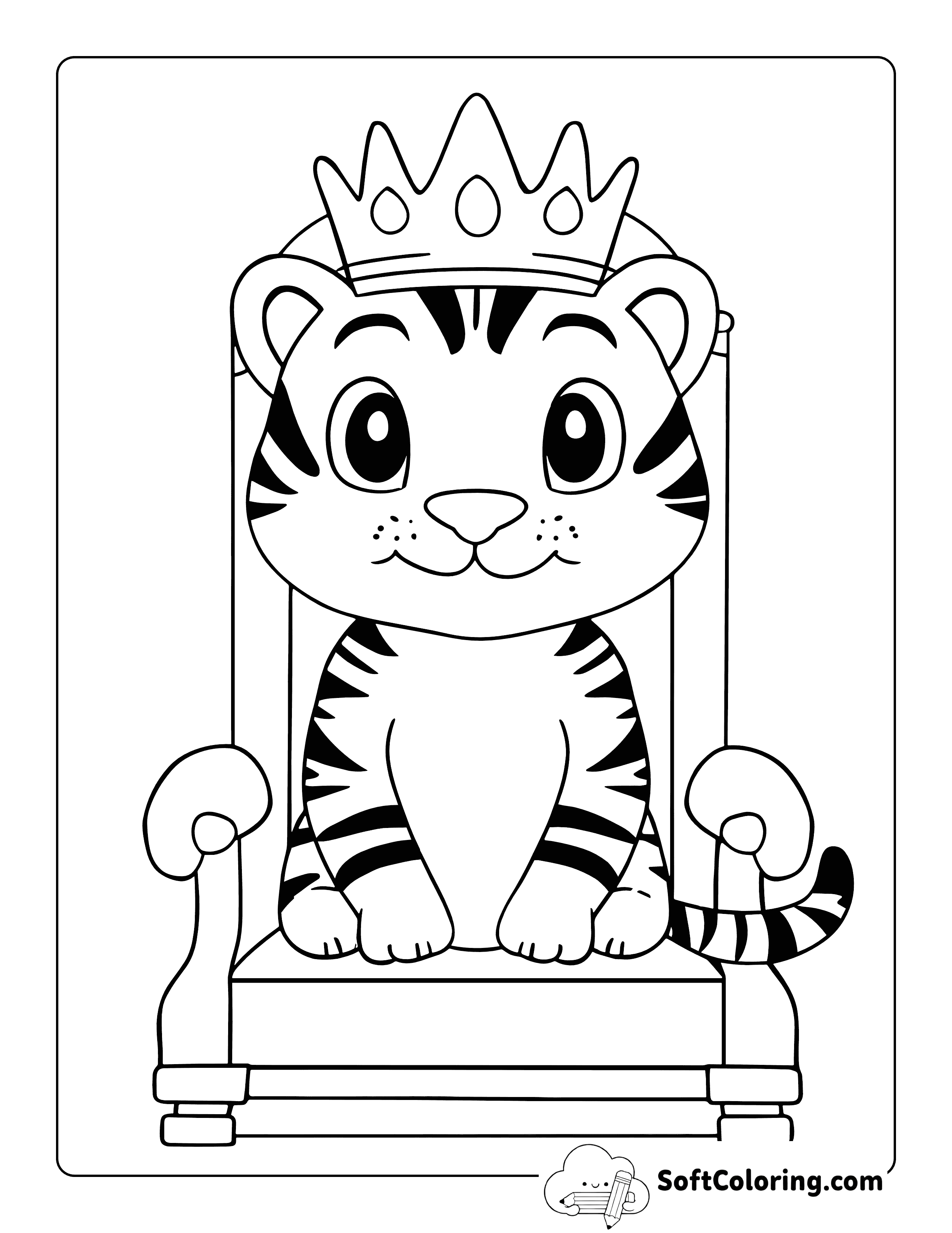 Cute King Tiger Coloring Page for Kids