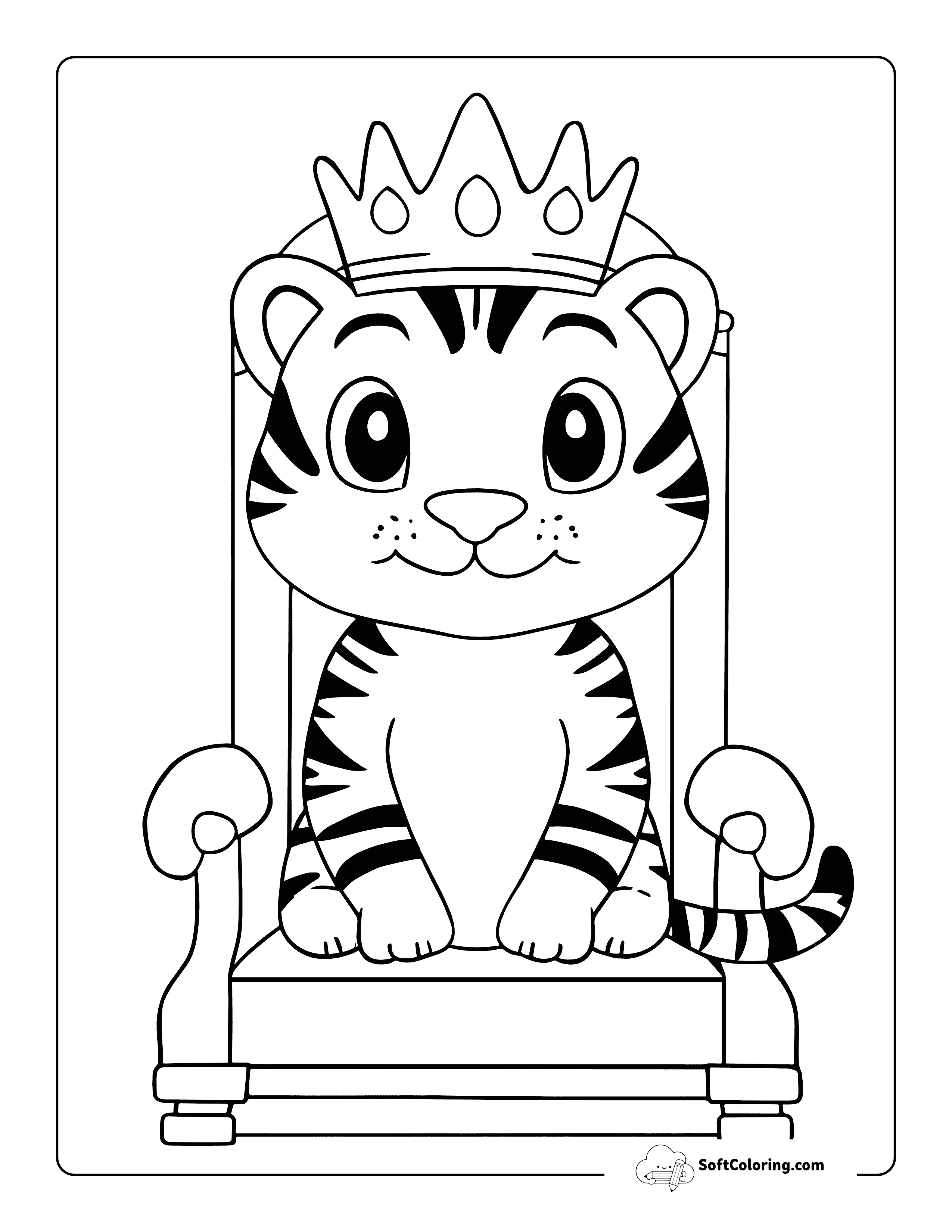 Cute King Tiger Coloring Page For Kids