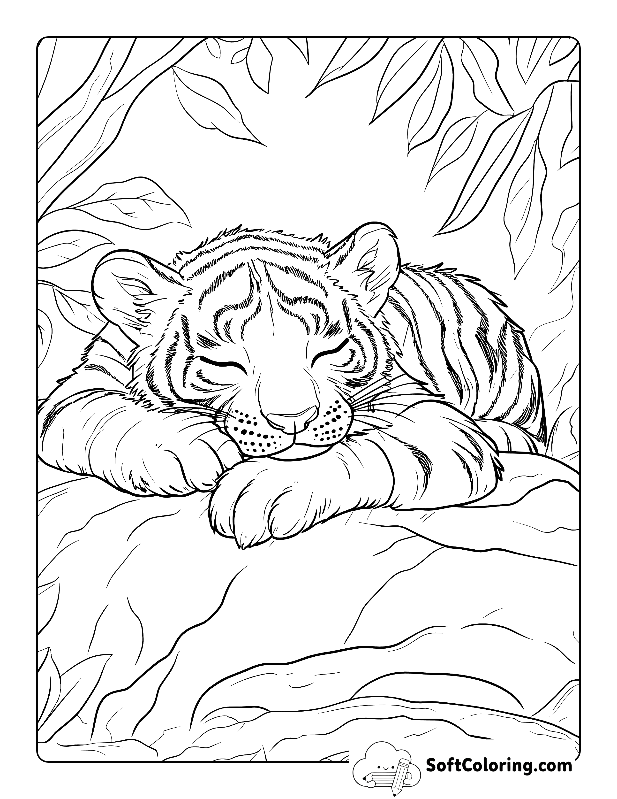 Easy Realistic Sleeping Tiger Coloring Sheet