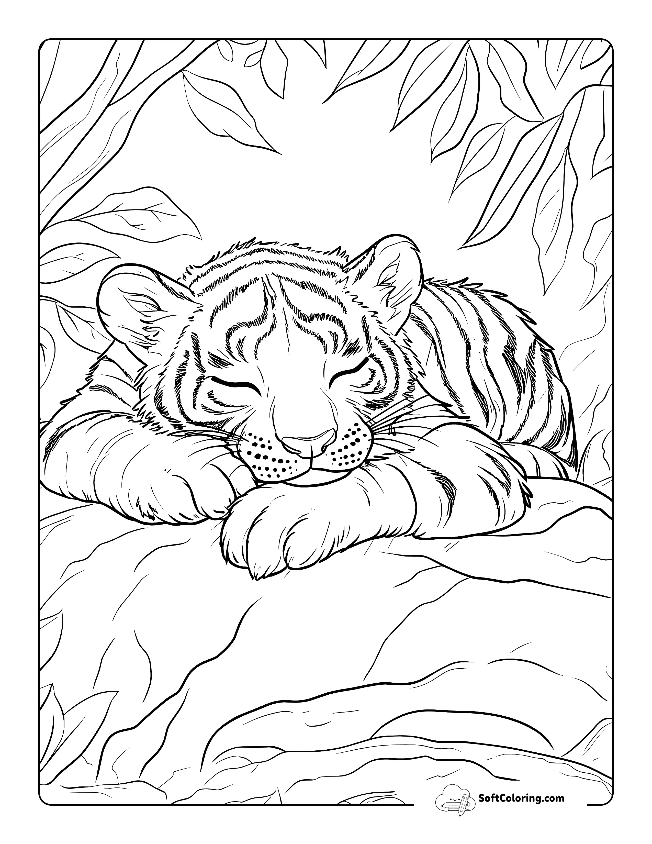 Easy Realistic Sleeping Tiger Coloring Sheet
