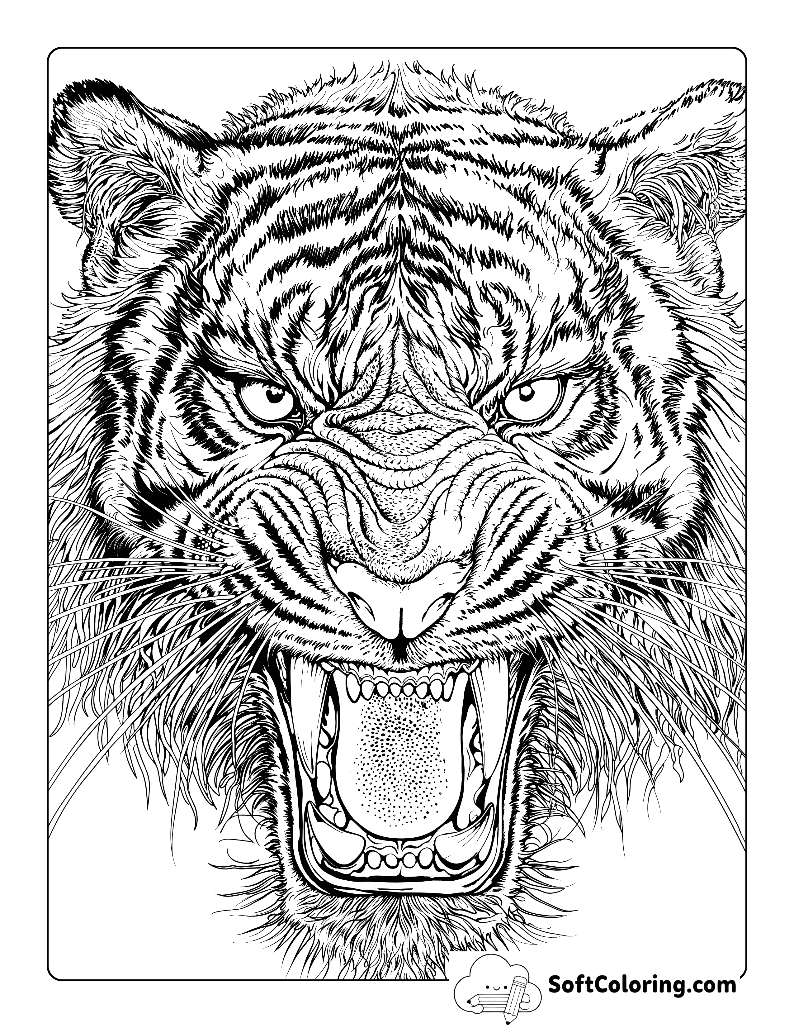 Detailed Realistic Roaring TiGer Coloring Sheet for Adults