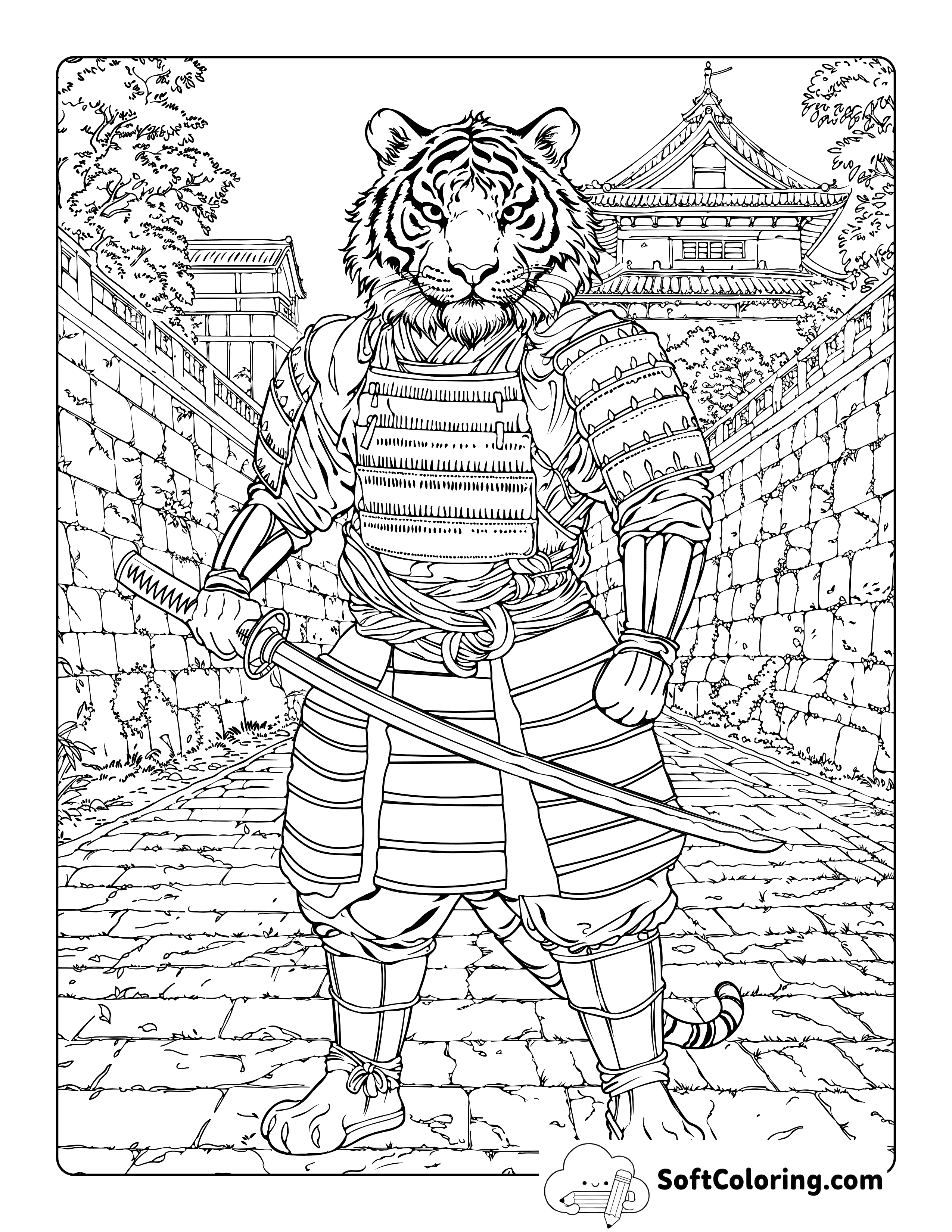 Realistic Samurai Tiger Coloring Page Printable