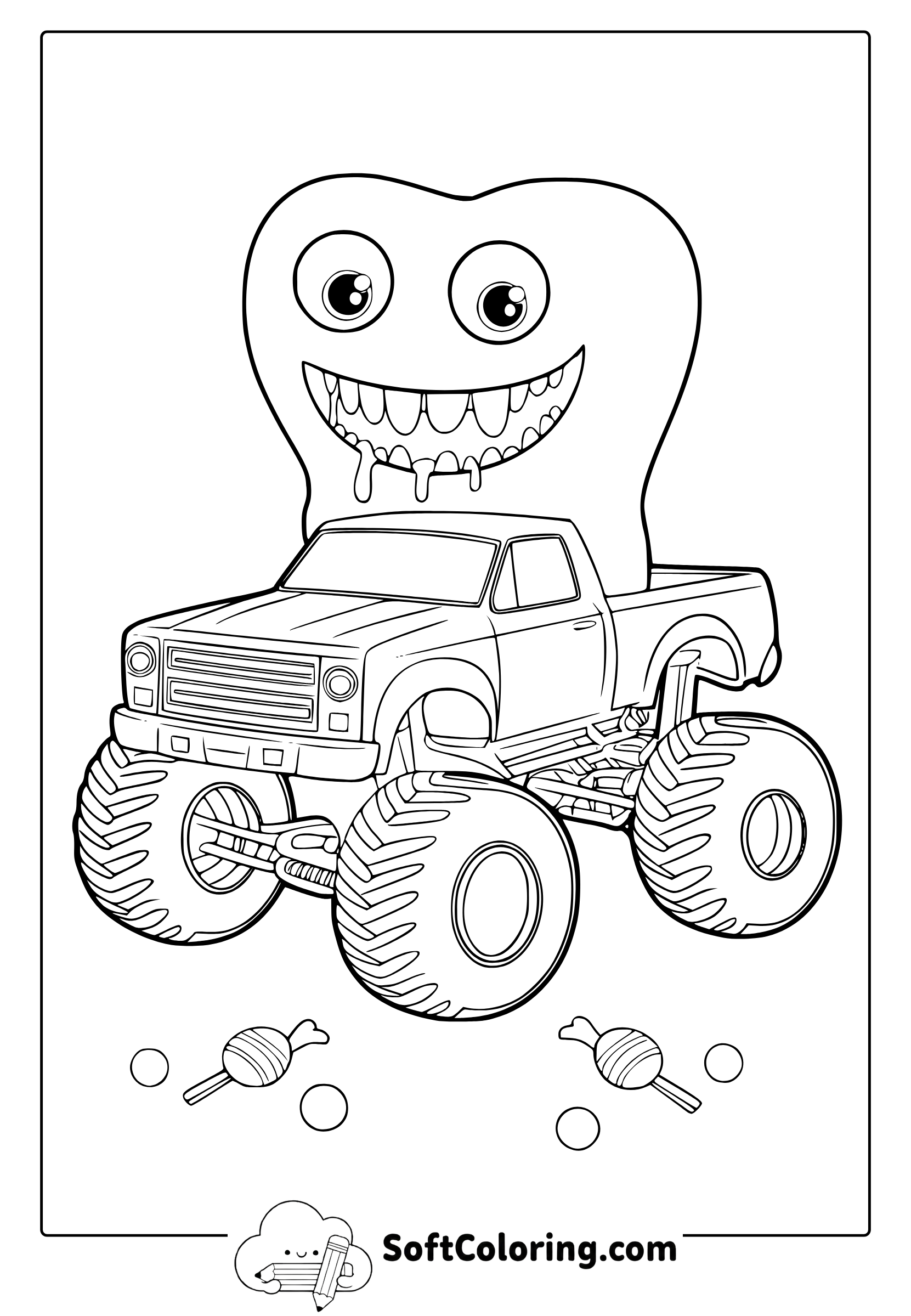 tooth monster truck coloring page