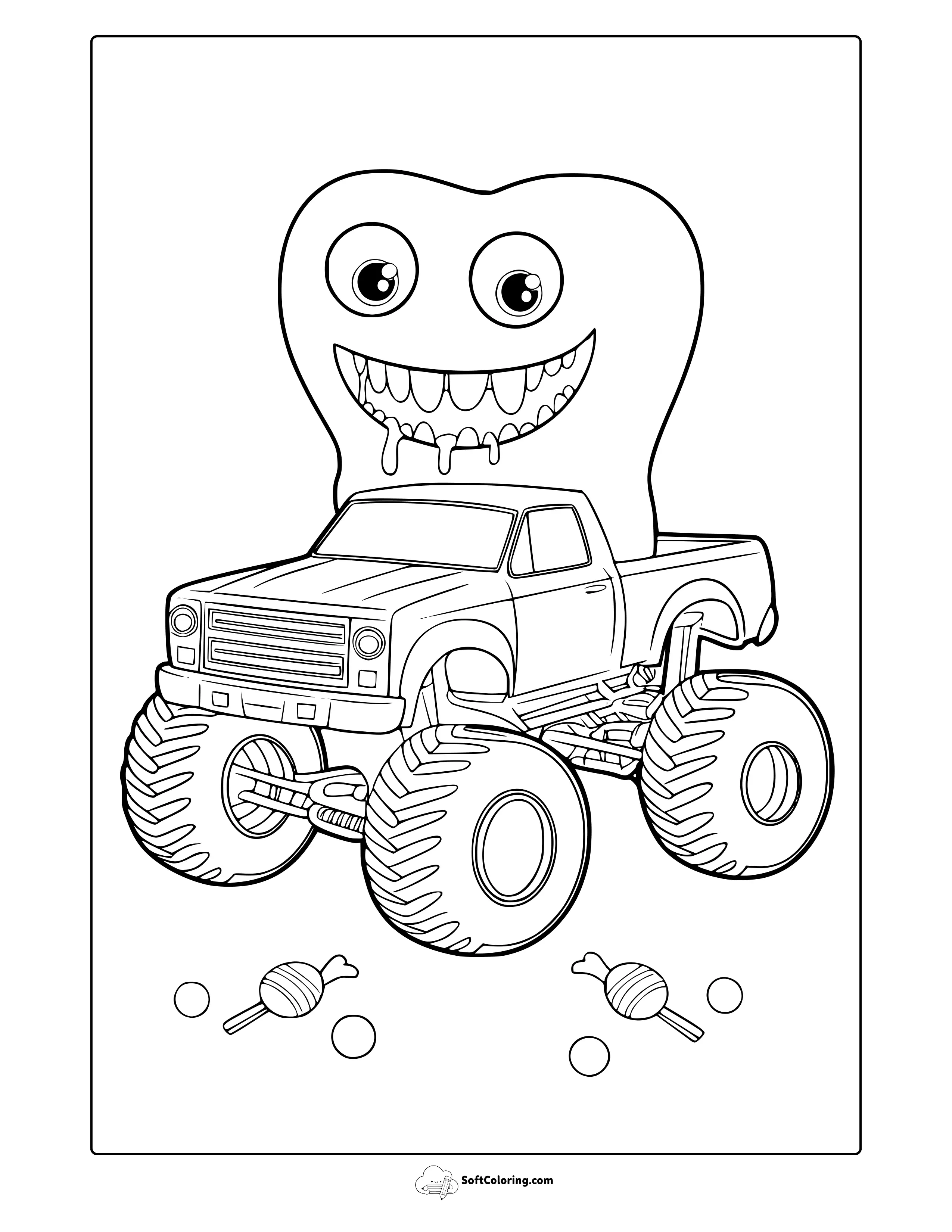 Tooth Monster Truck Coloring Page