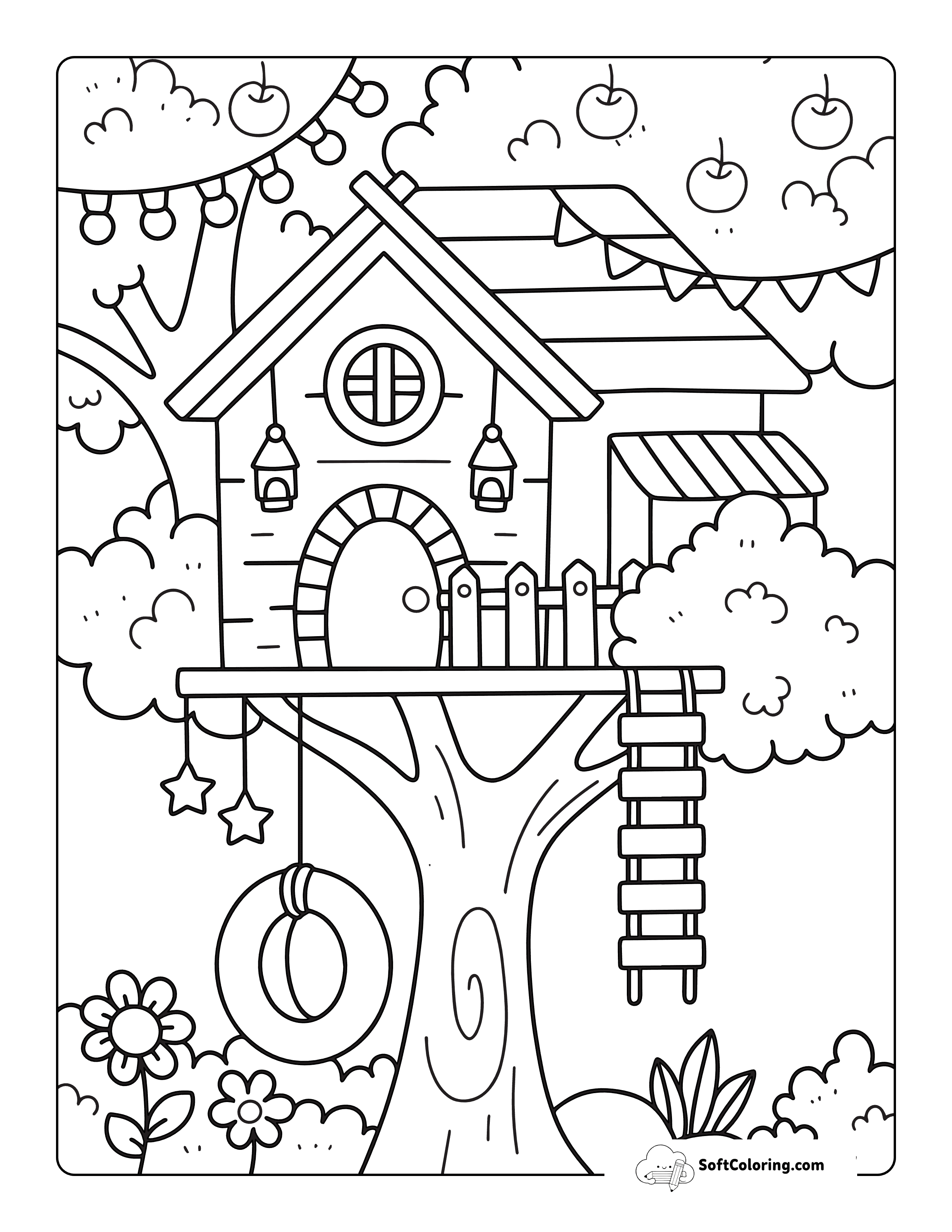 Cute Apple Tree House Coloring Page