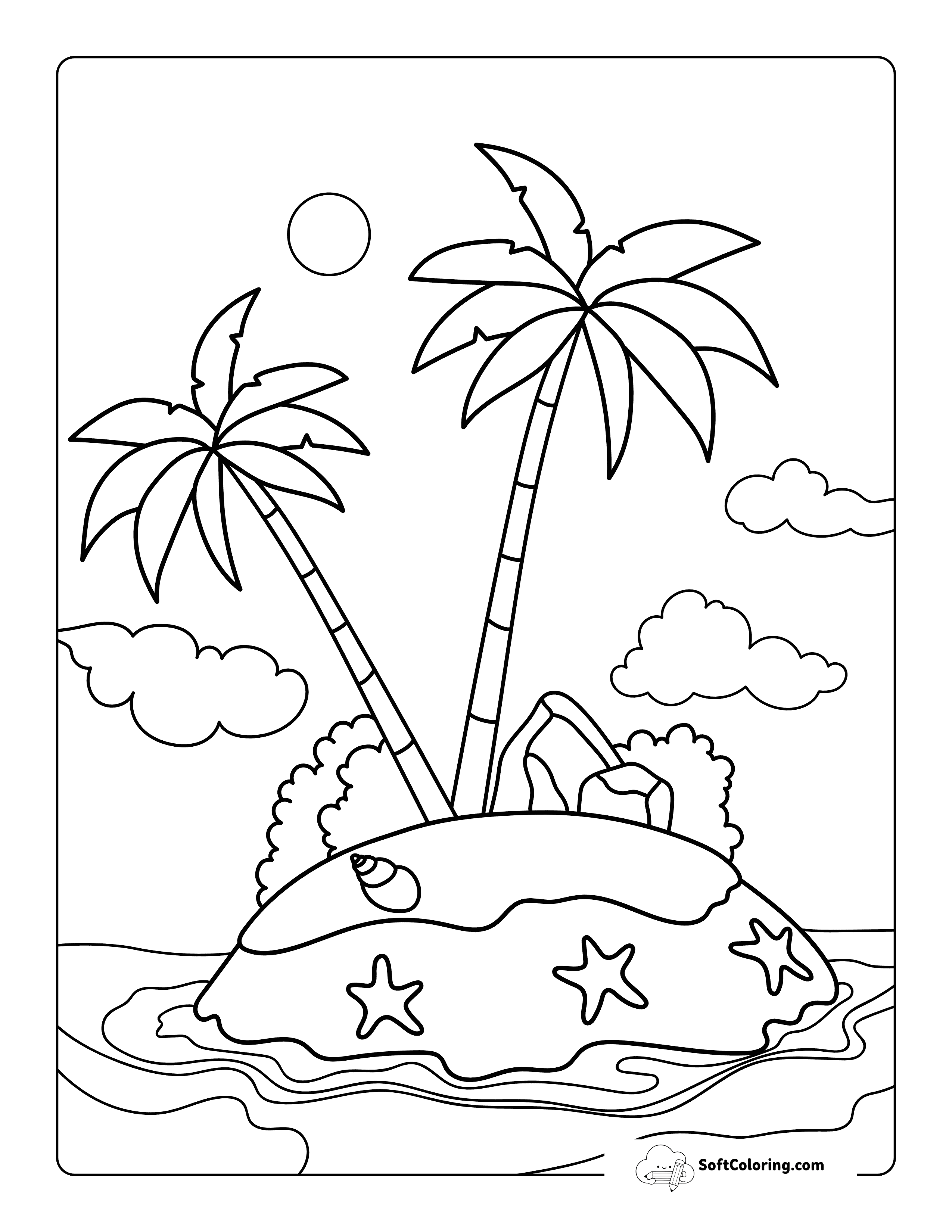 Simple Deserted Island Palm Tree Coloring Page