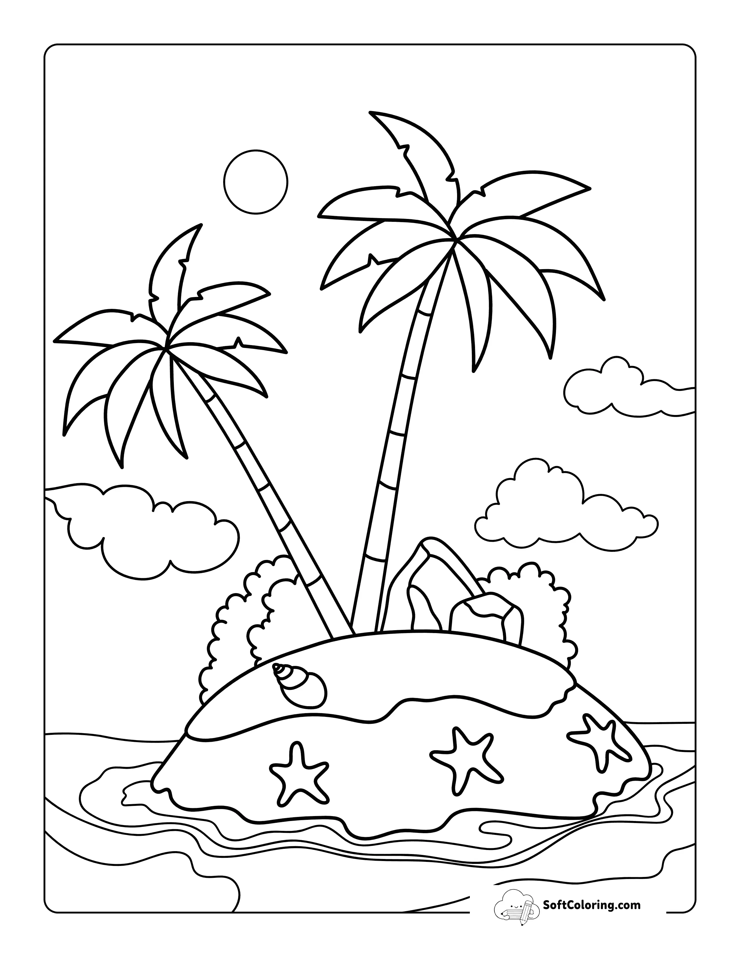Simple Deserted Island Palm Tree Coloring Page