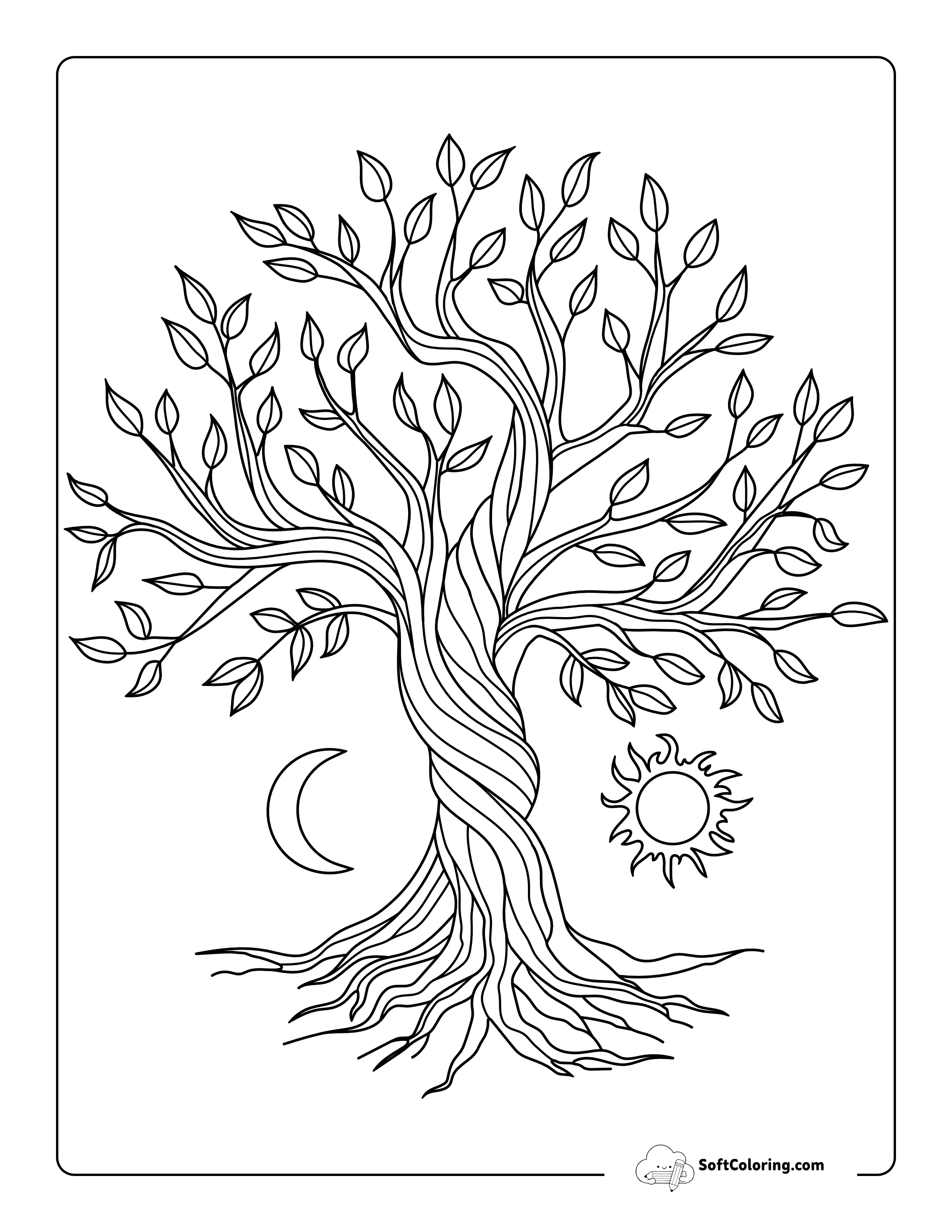 Realistic Tree Of Life Outlines Printable Coloring Page