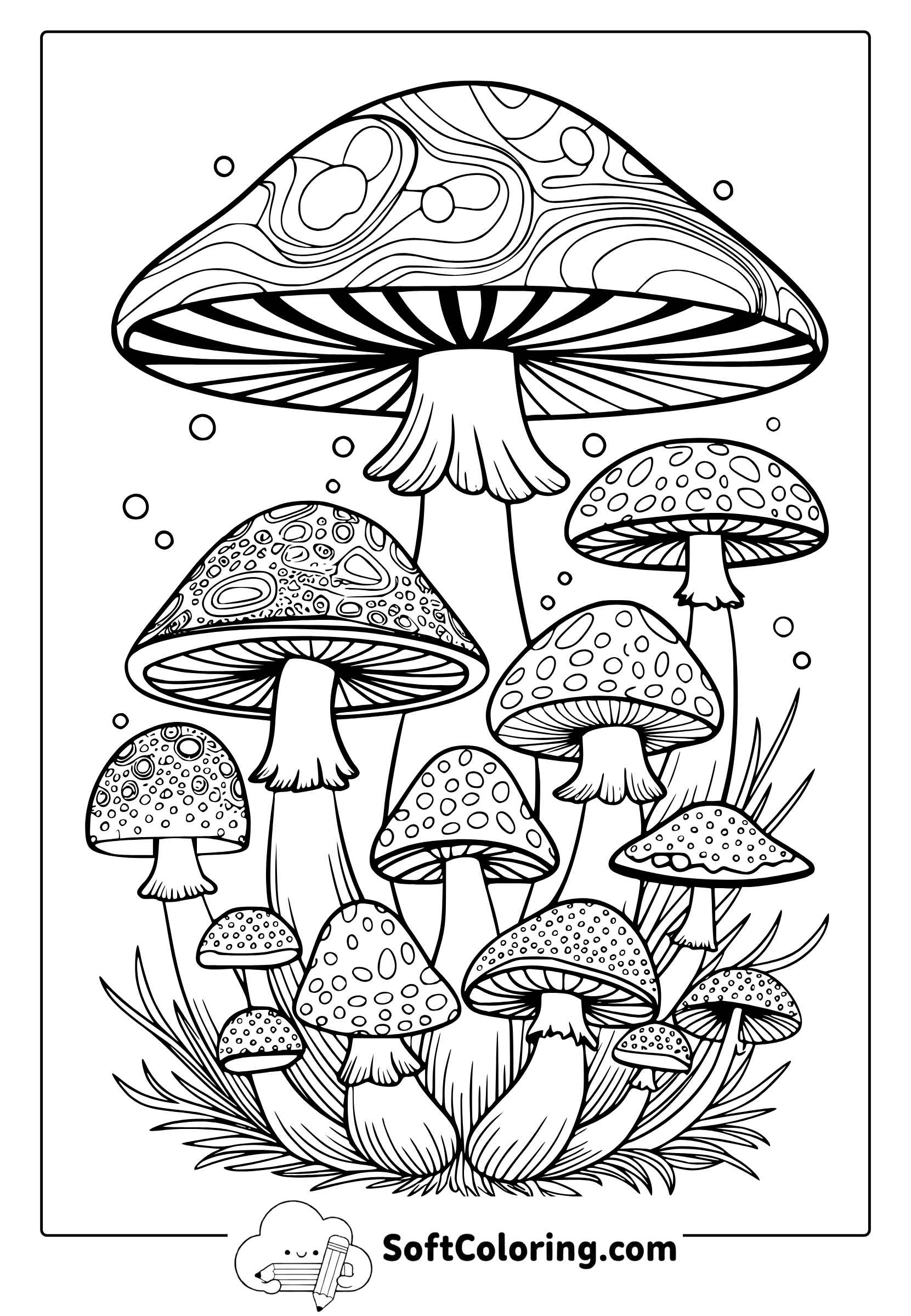 trippy mushroom coloring page