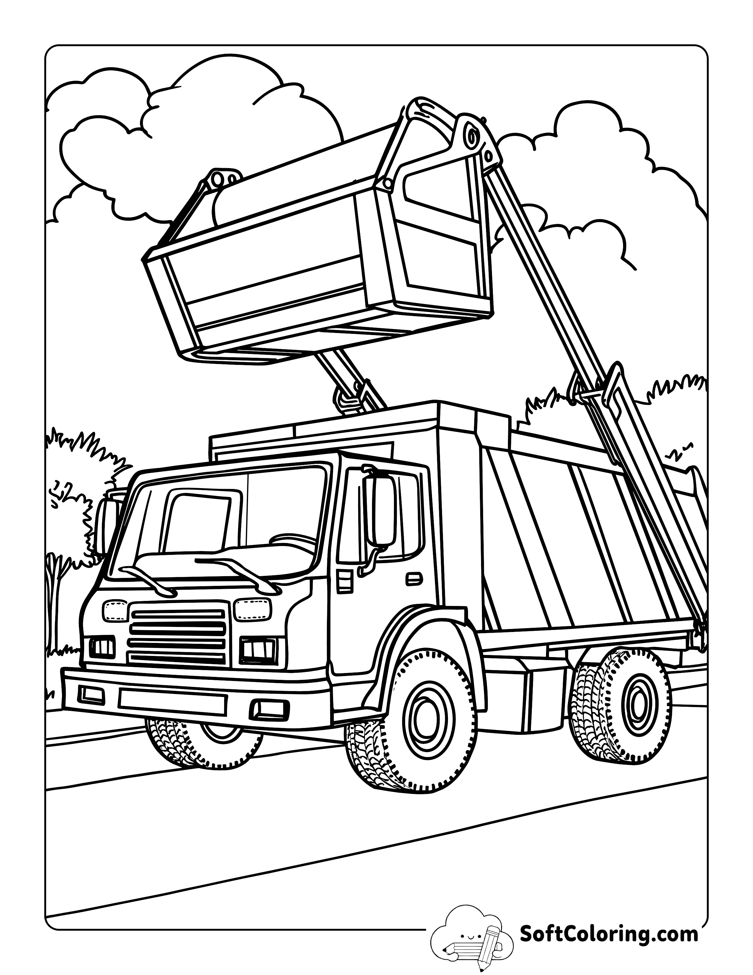 Active Realistic Garbage Truck Coloring Page