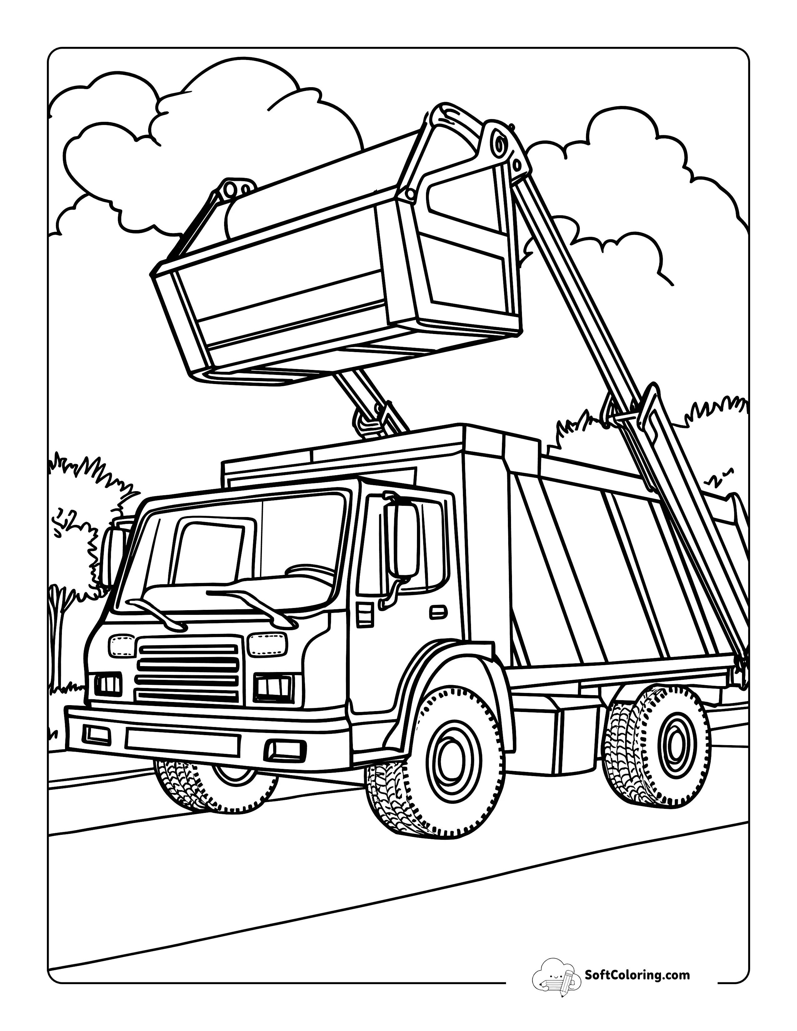 Active Realistic Garbage Truck Coloring Page