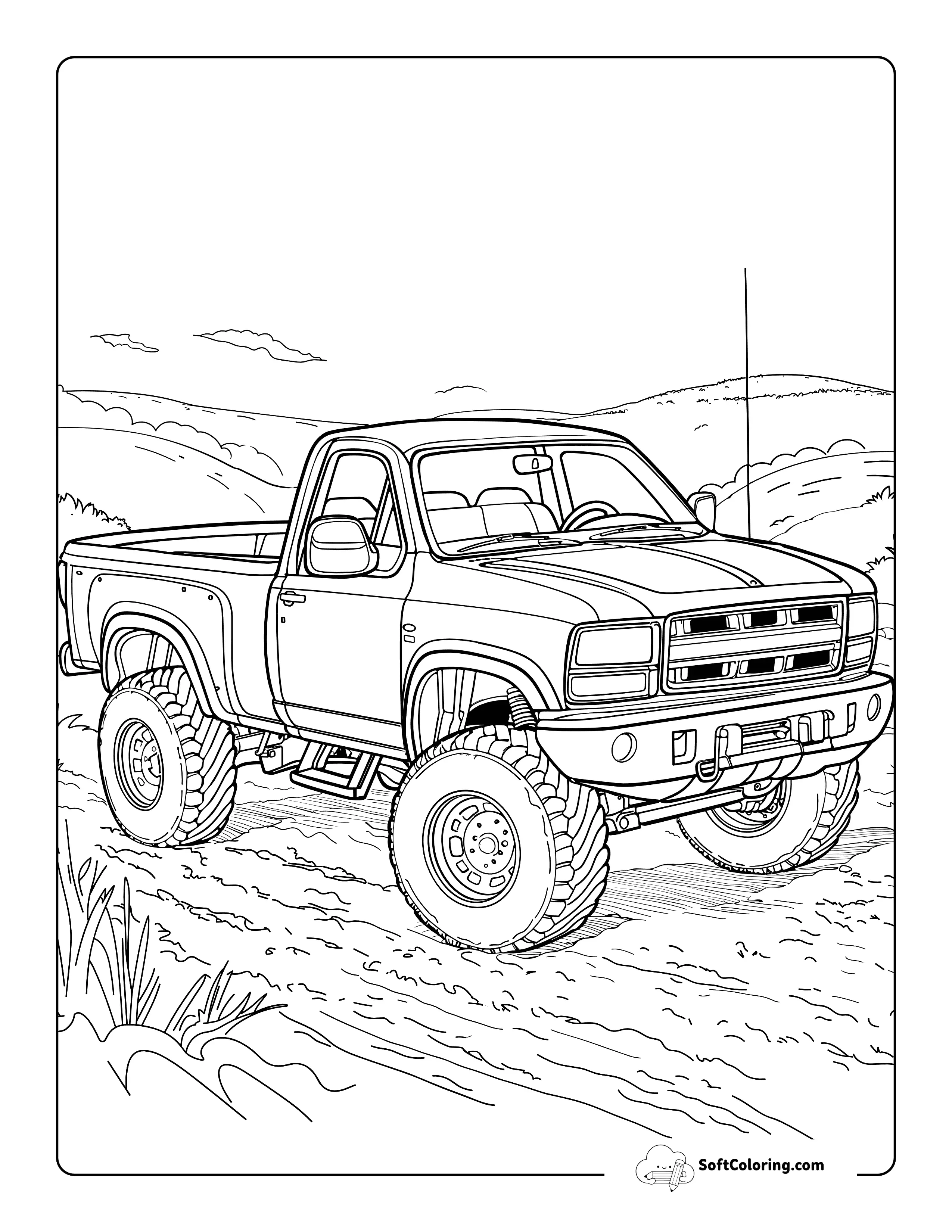 Realistic Construction Pickup Truck To Color