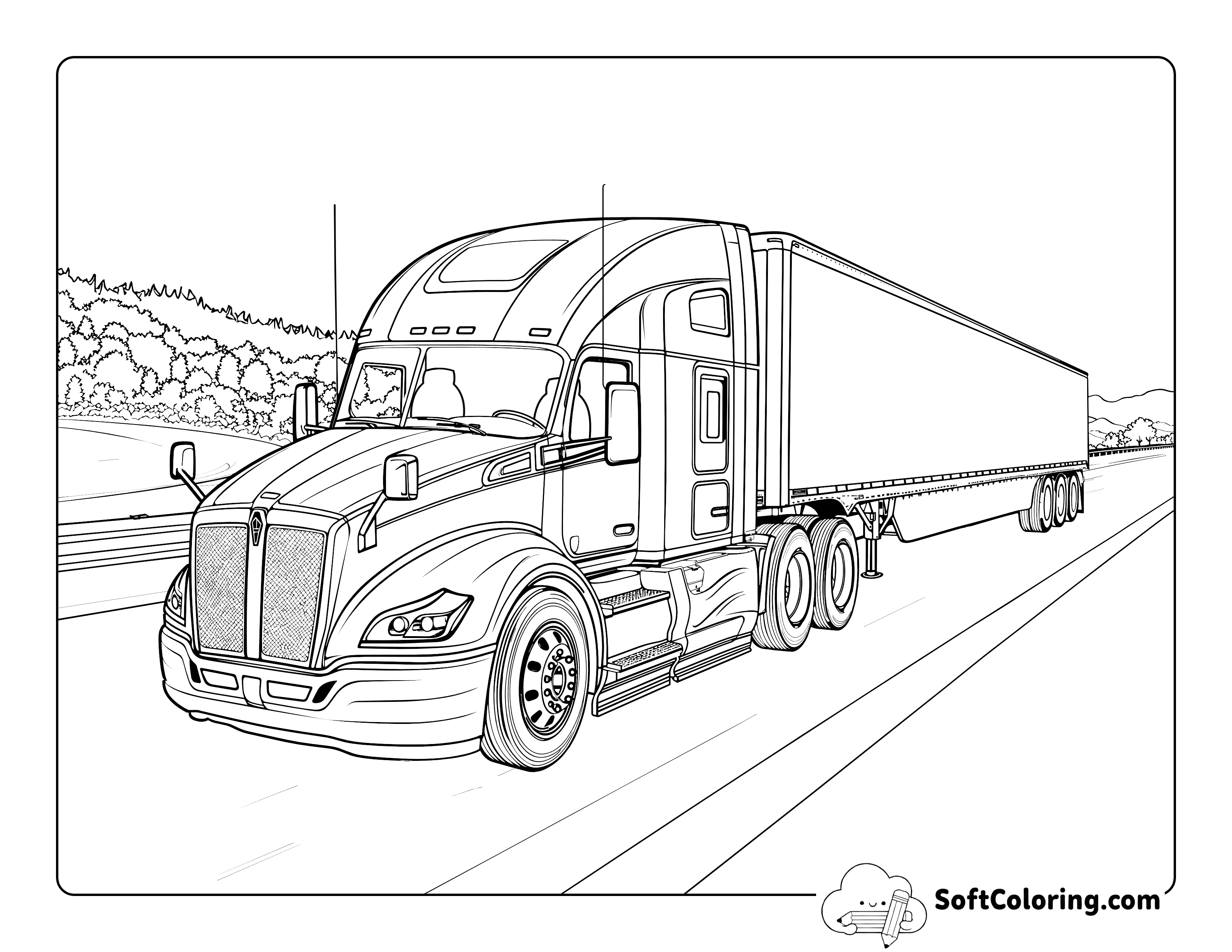 Realistic Semi Truck Coloring Page