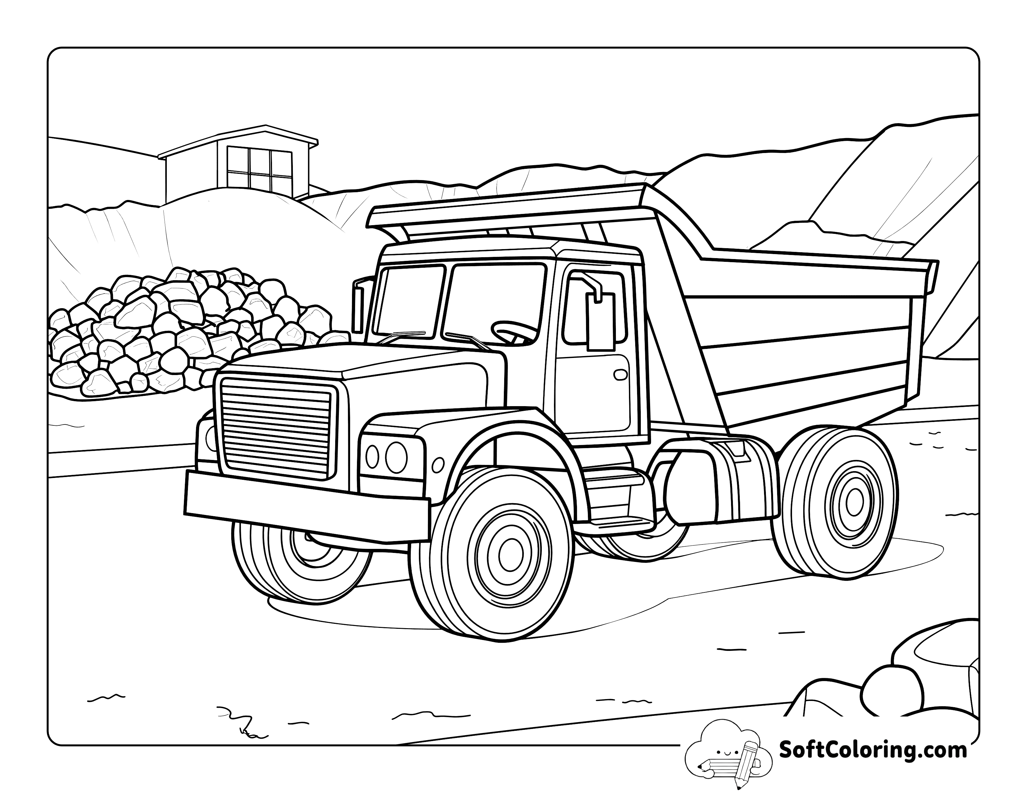 Simple Realistic Dump Truck Coloring Page