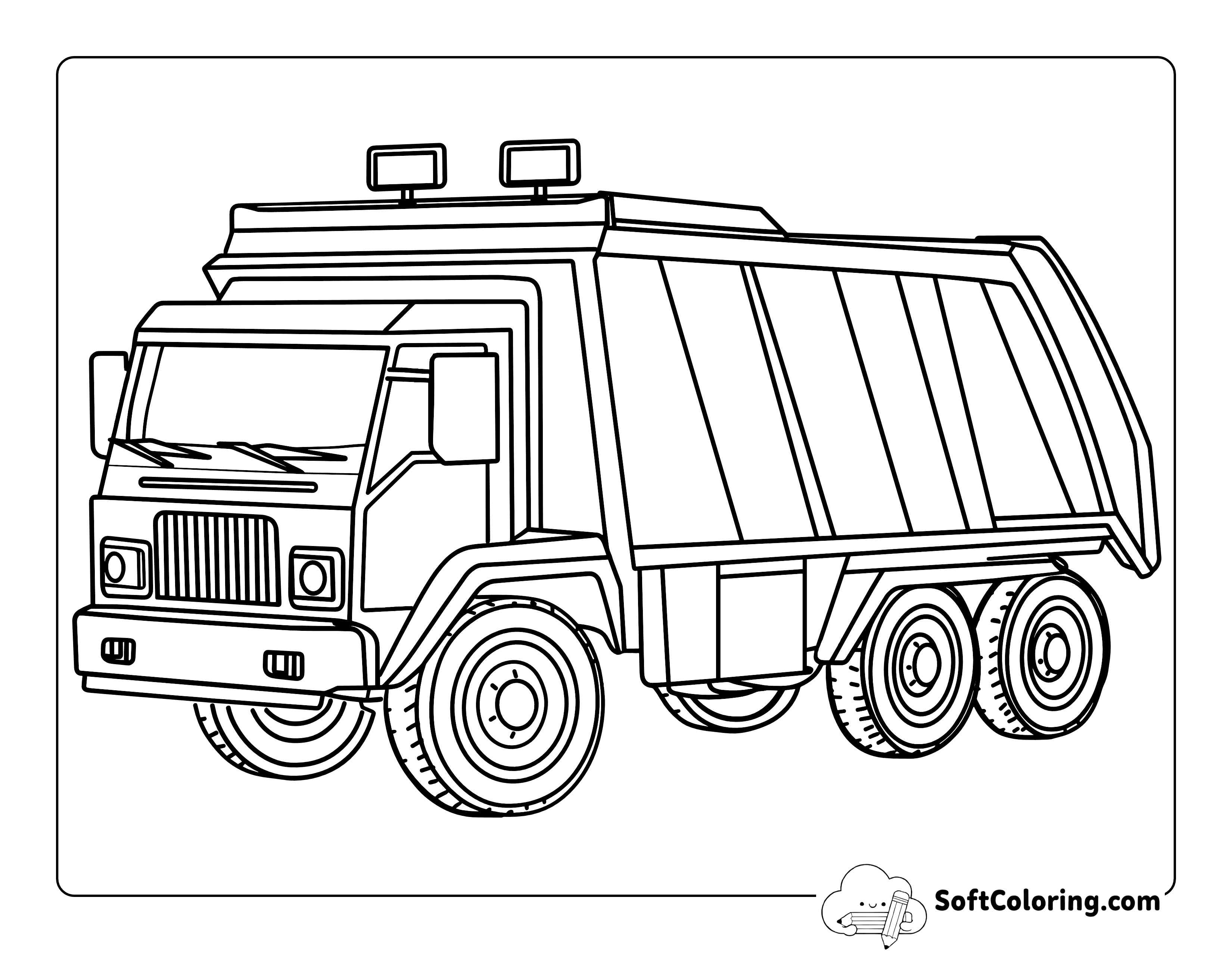 Simple Printable Garbage Truck Coloring Page