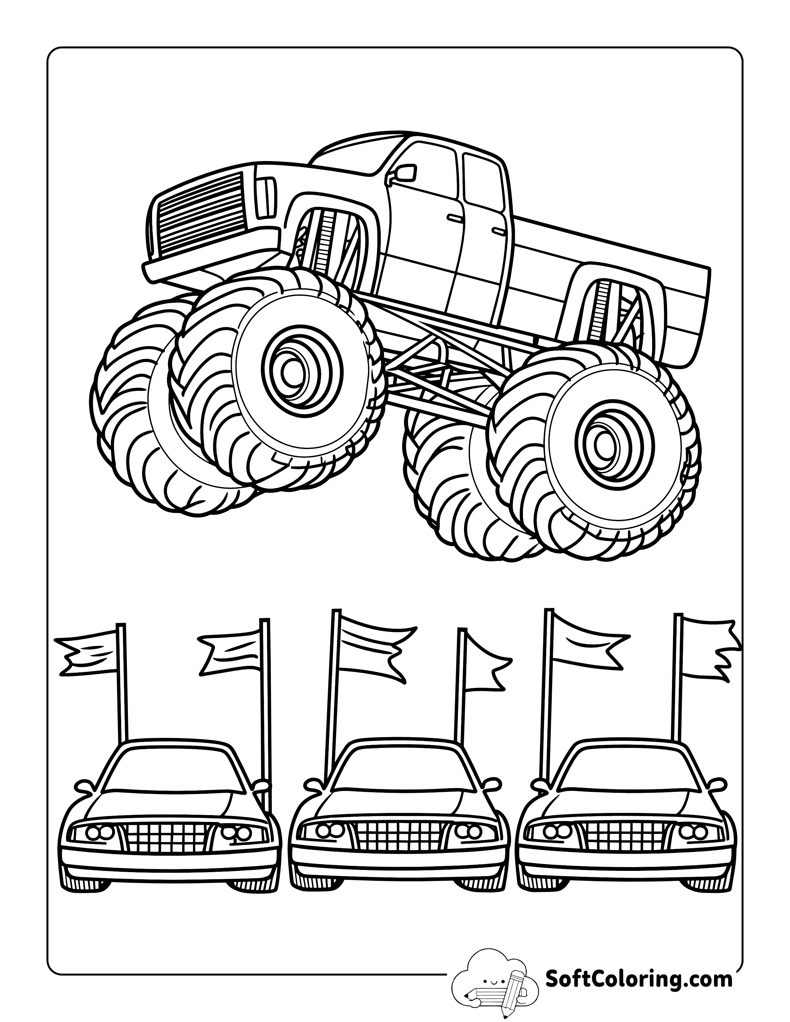 Jumping Stunt Simple Monster Truck Coloring Sheet