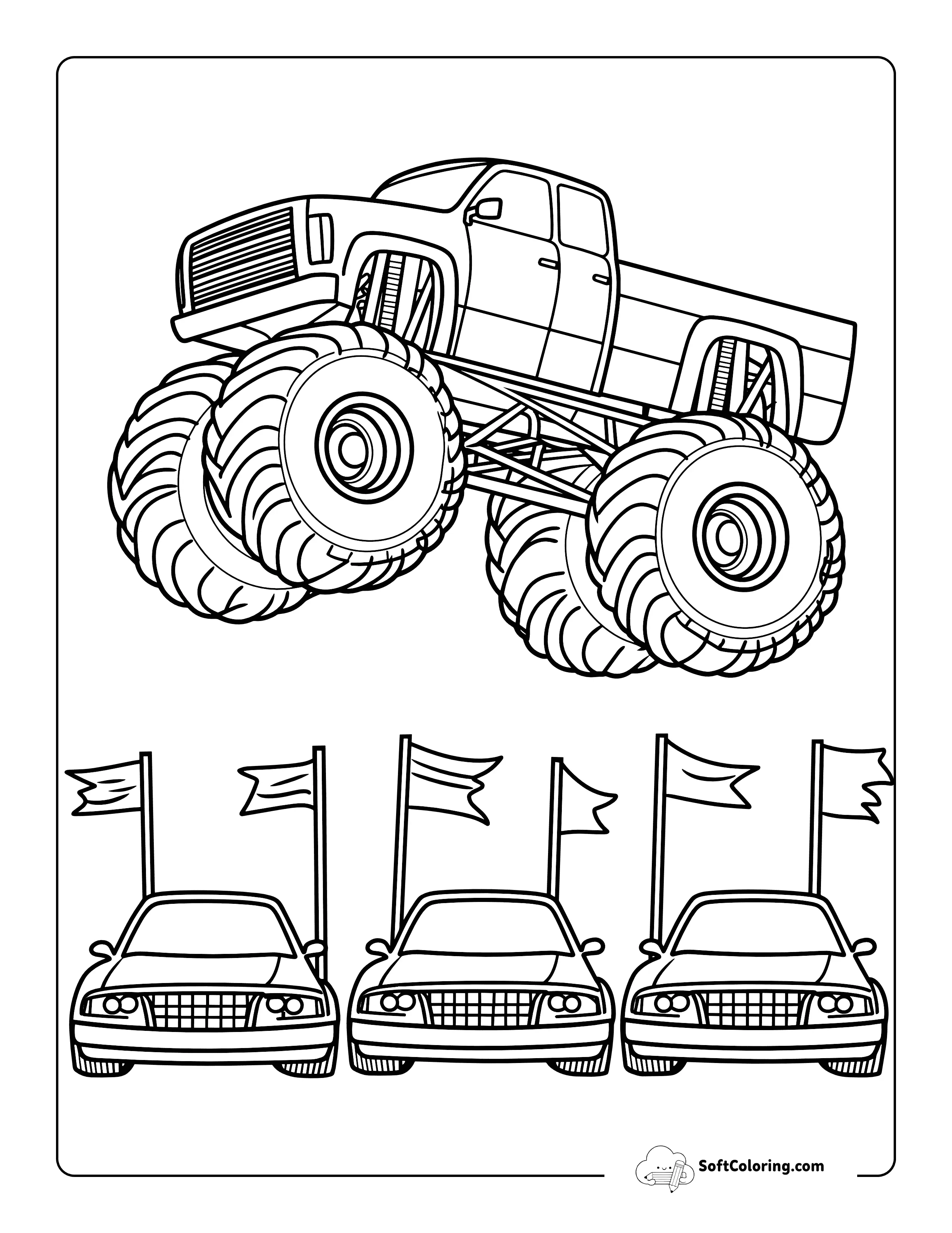 Jumping Stunt Simple Monster Truck Coloring Sheet