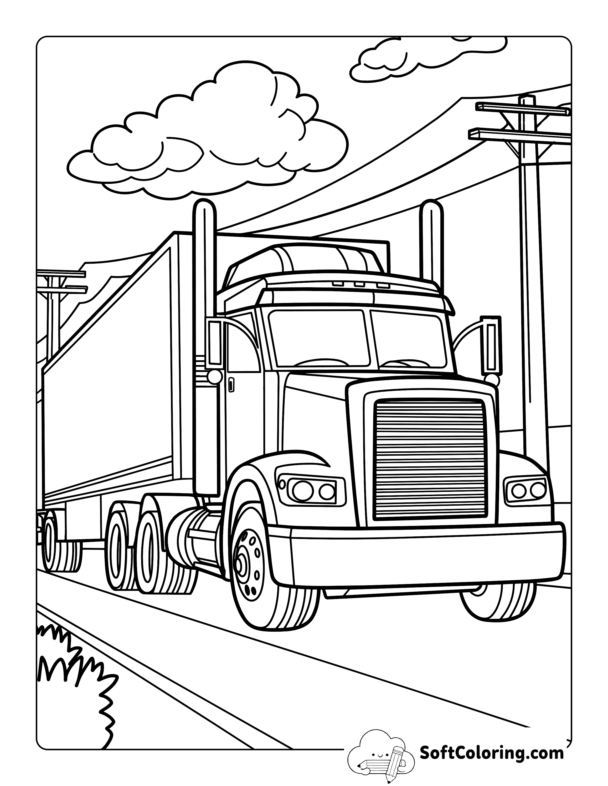 Simple Semi Truck Coloring Page Printable