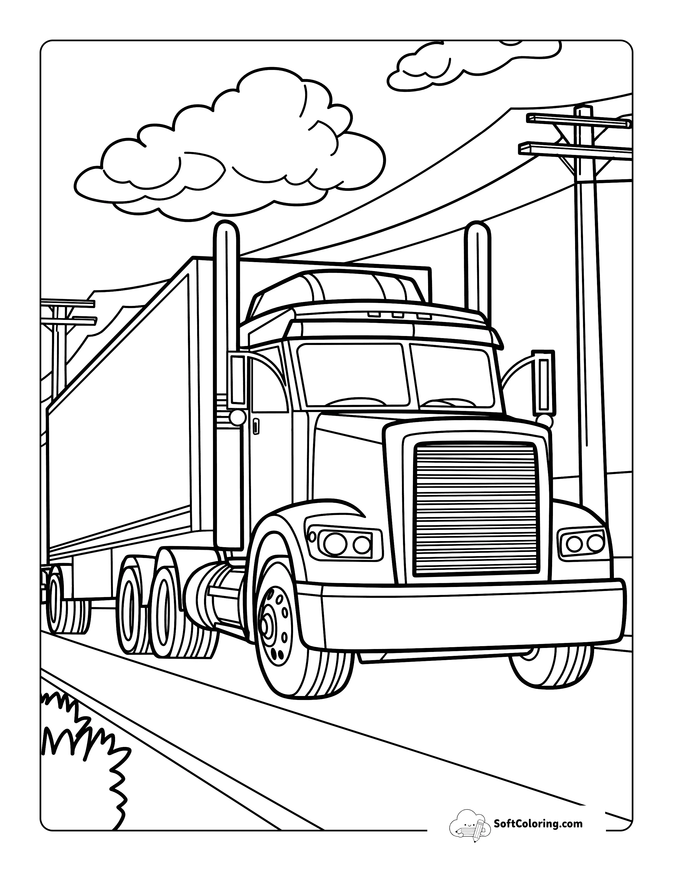 Simple Semi Truck Coloring Page Printable