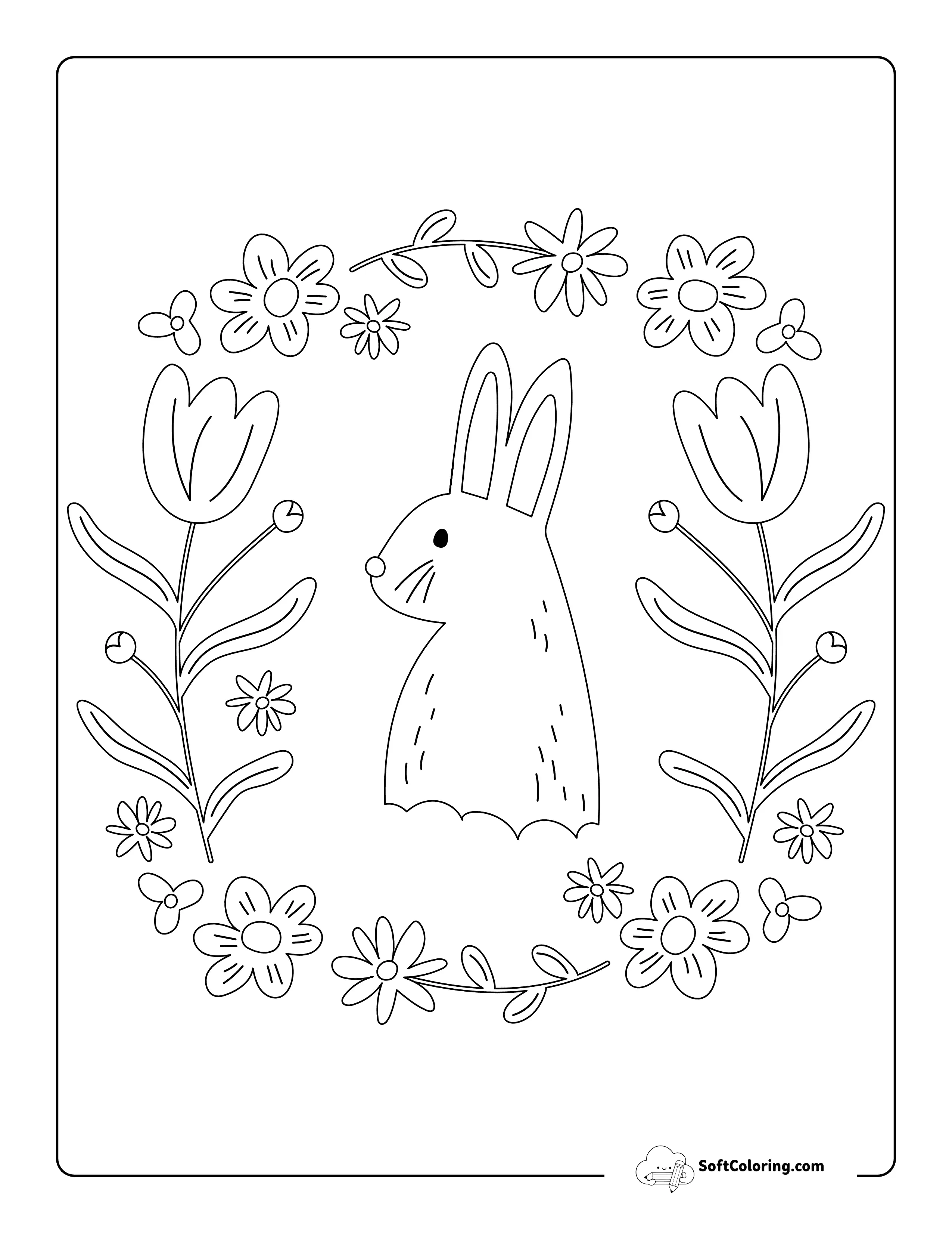 Spring Tulips And Bunny Picture To Color