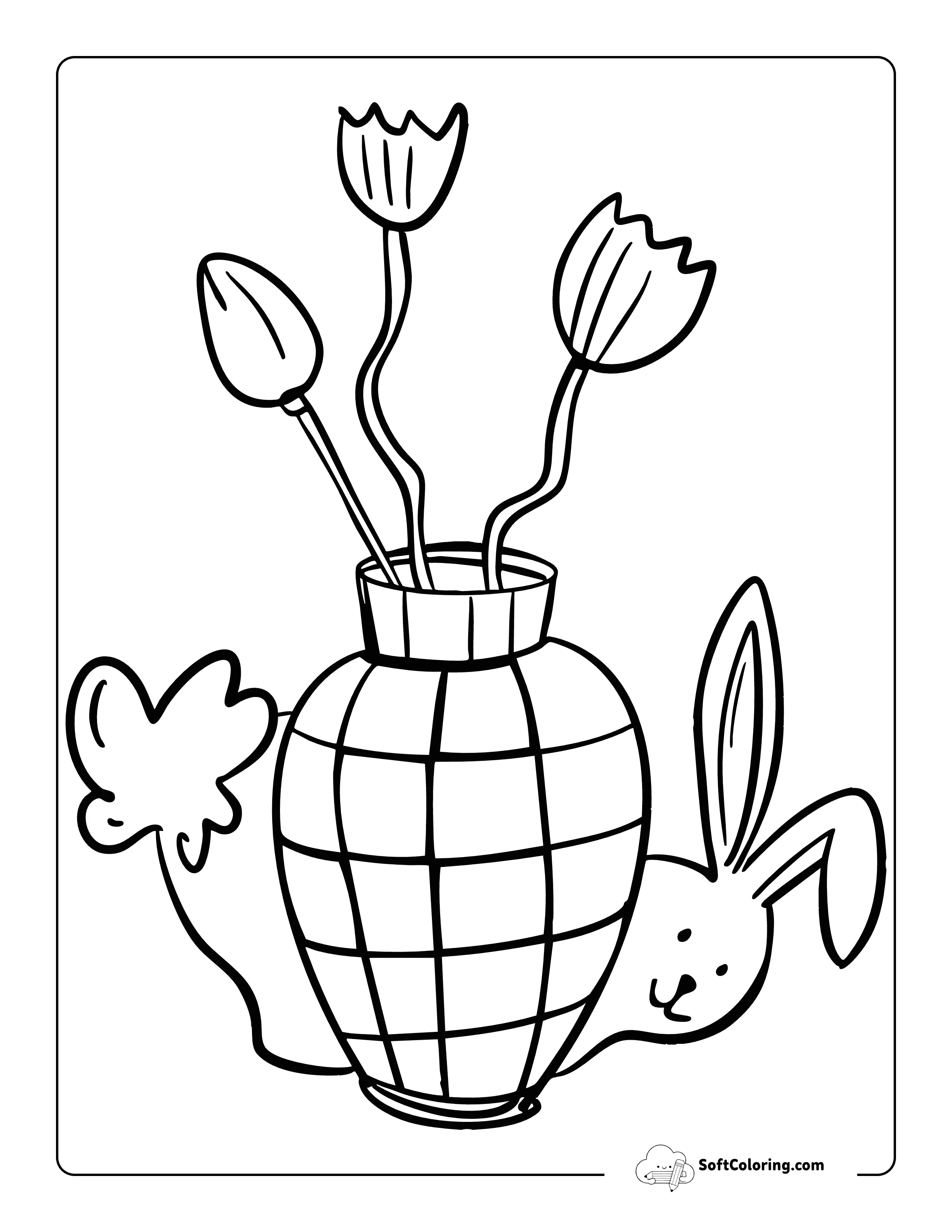Cute Flower Vase And Bunny Picture Printable