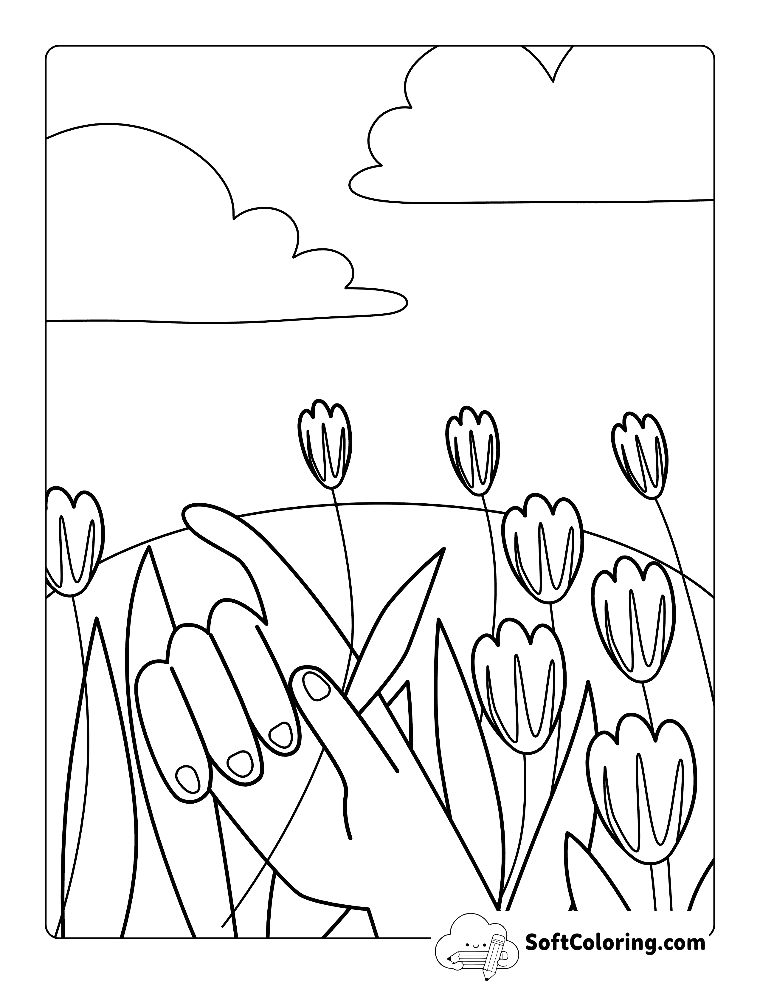 Simple Picking a Tulip Coloring Sheet
