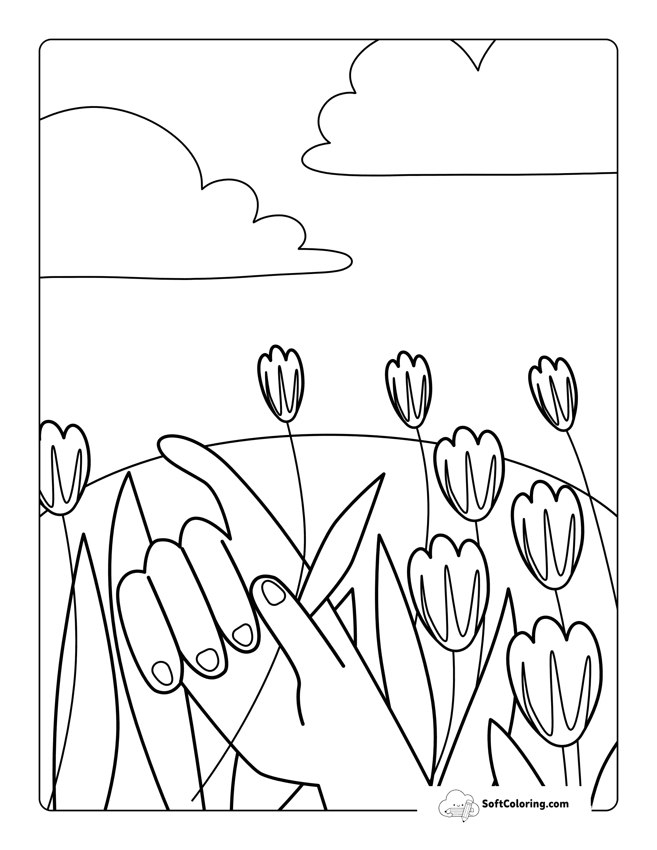 Simple Picking A Tulip Coloring Sheet