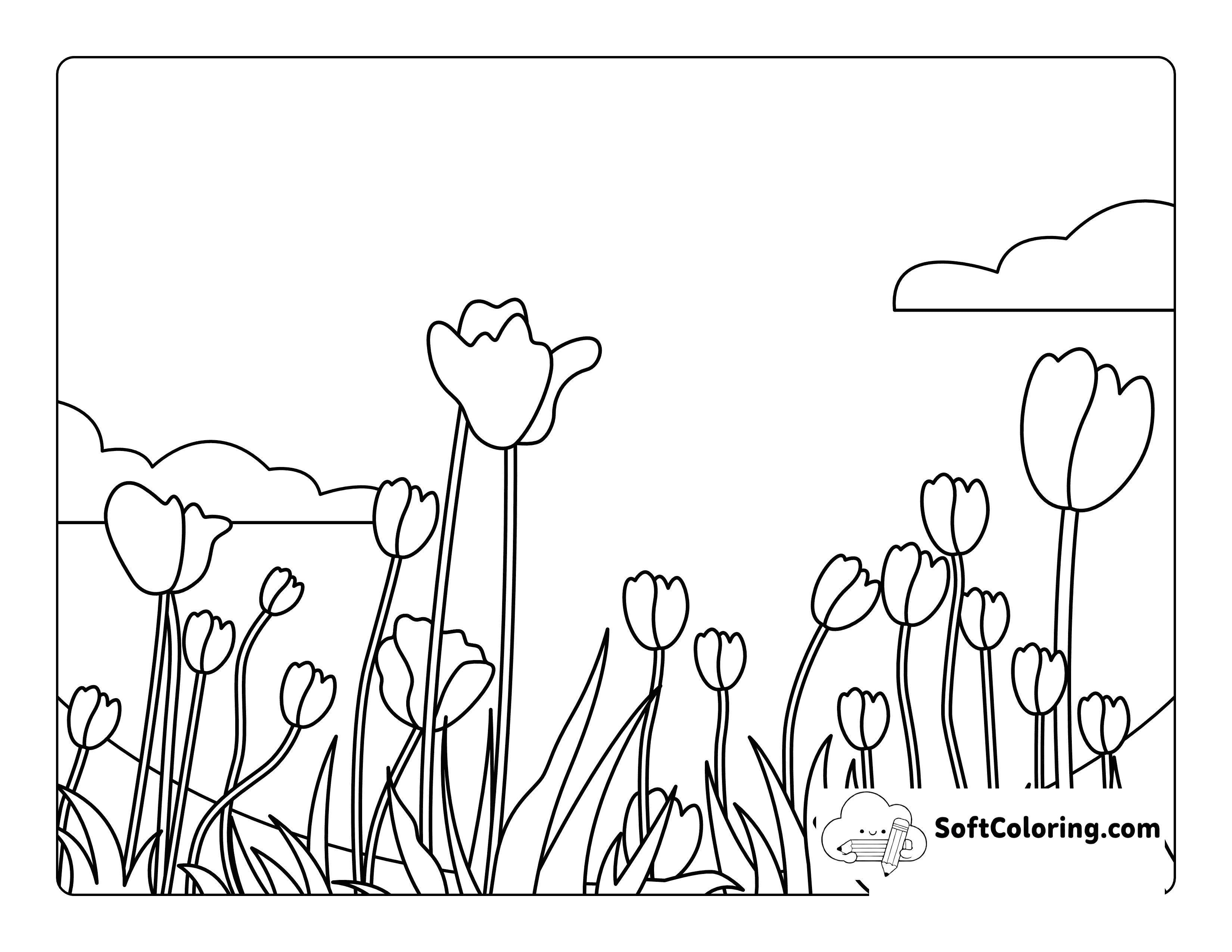 Simple Field of Tulips Coloring Page