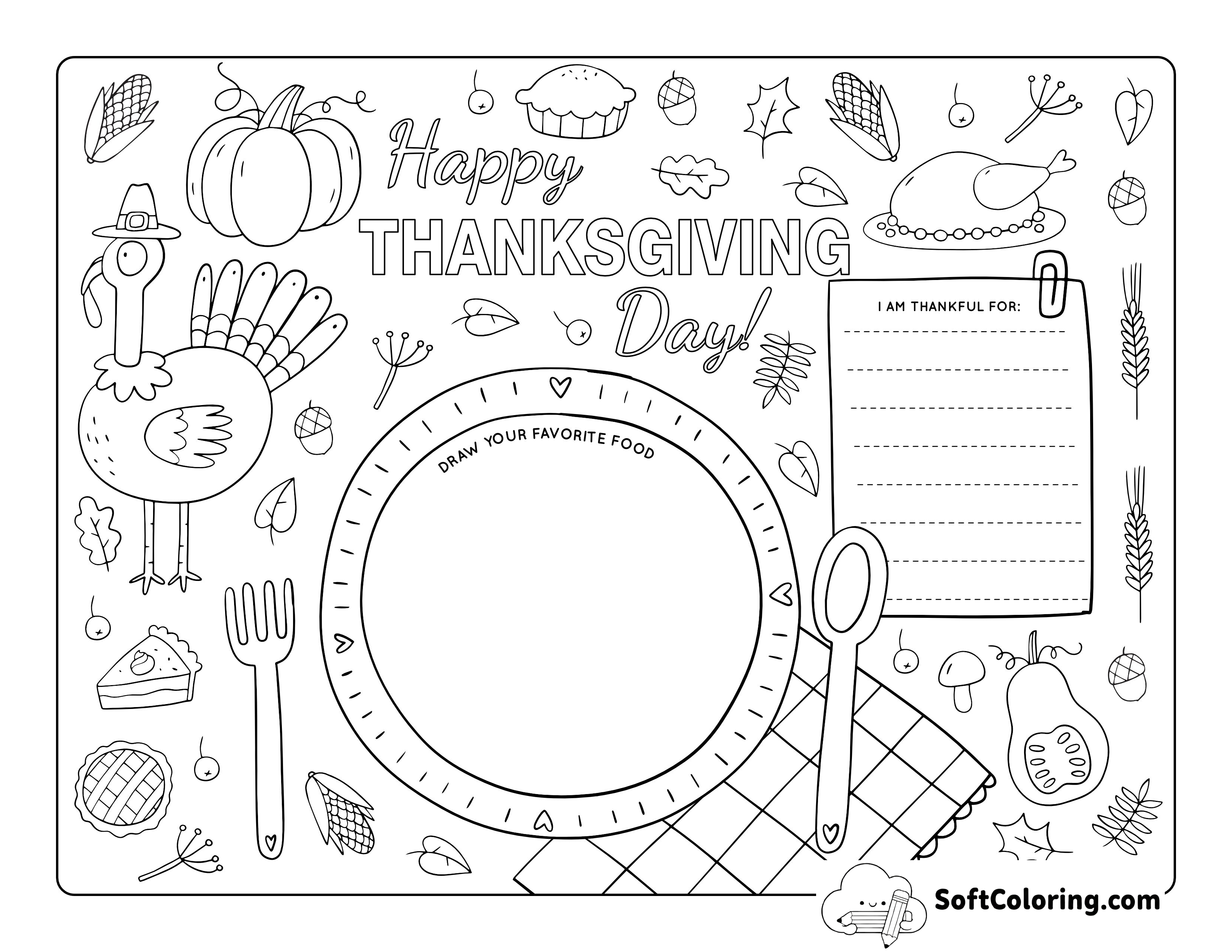 "Happy Thanksgiving" Placemat to Color