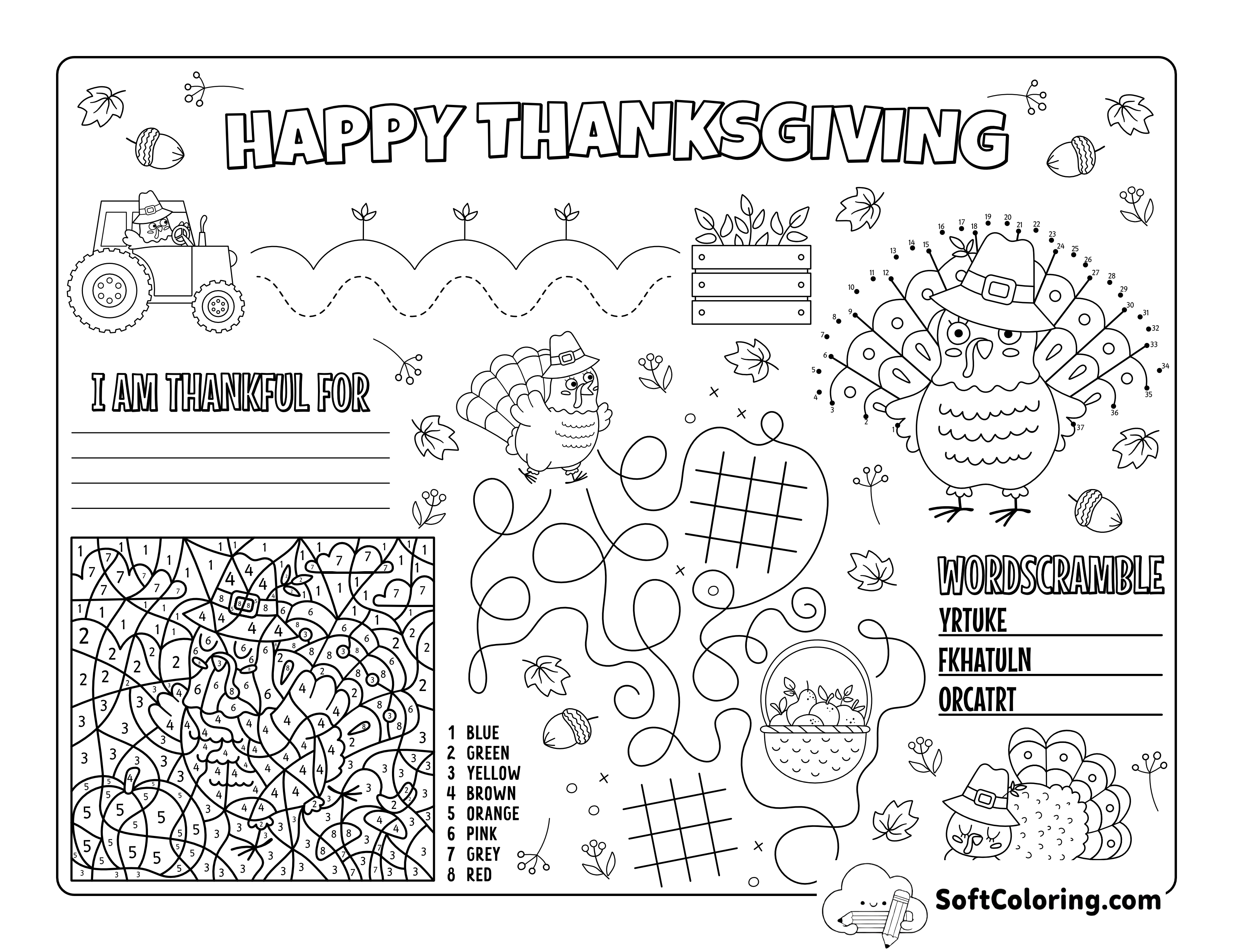 "Happy Thanksgiving" Dinner Printable Turkey Activity Sheet