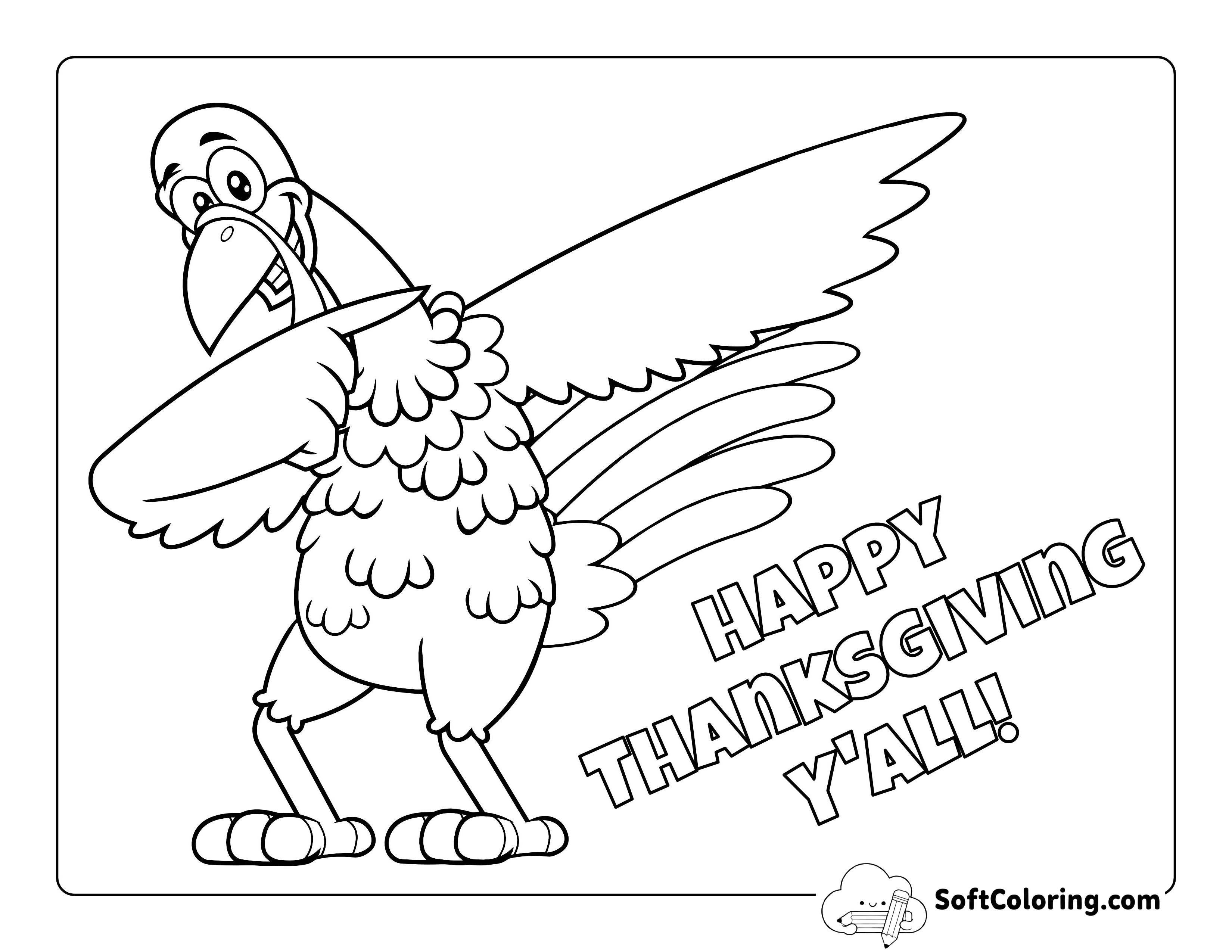 "Happy Thanksgiving" Funny Turkey Coloring Page