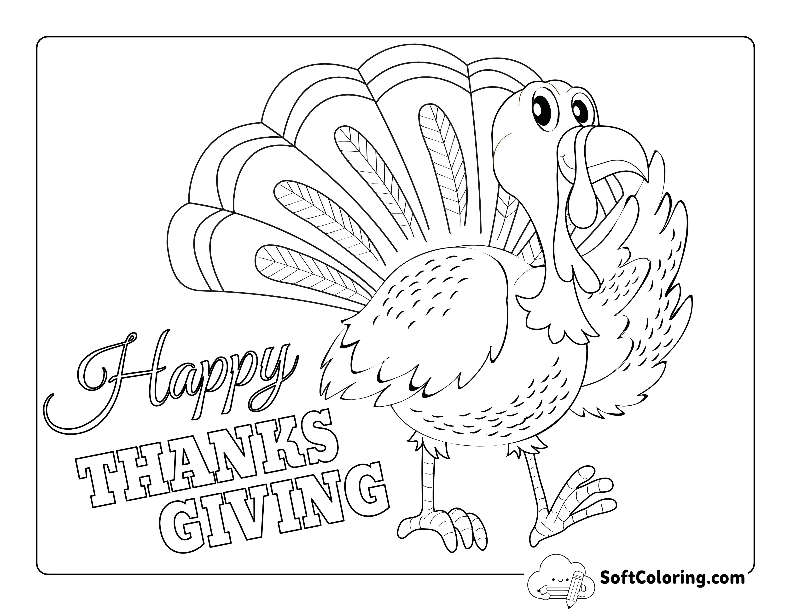 "Happy Thanksgiving" Turkey Picture to Color