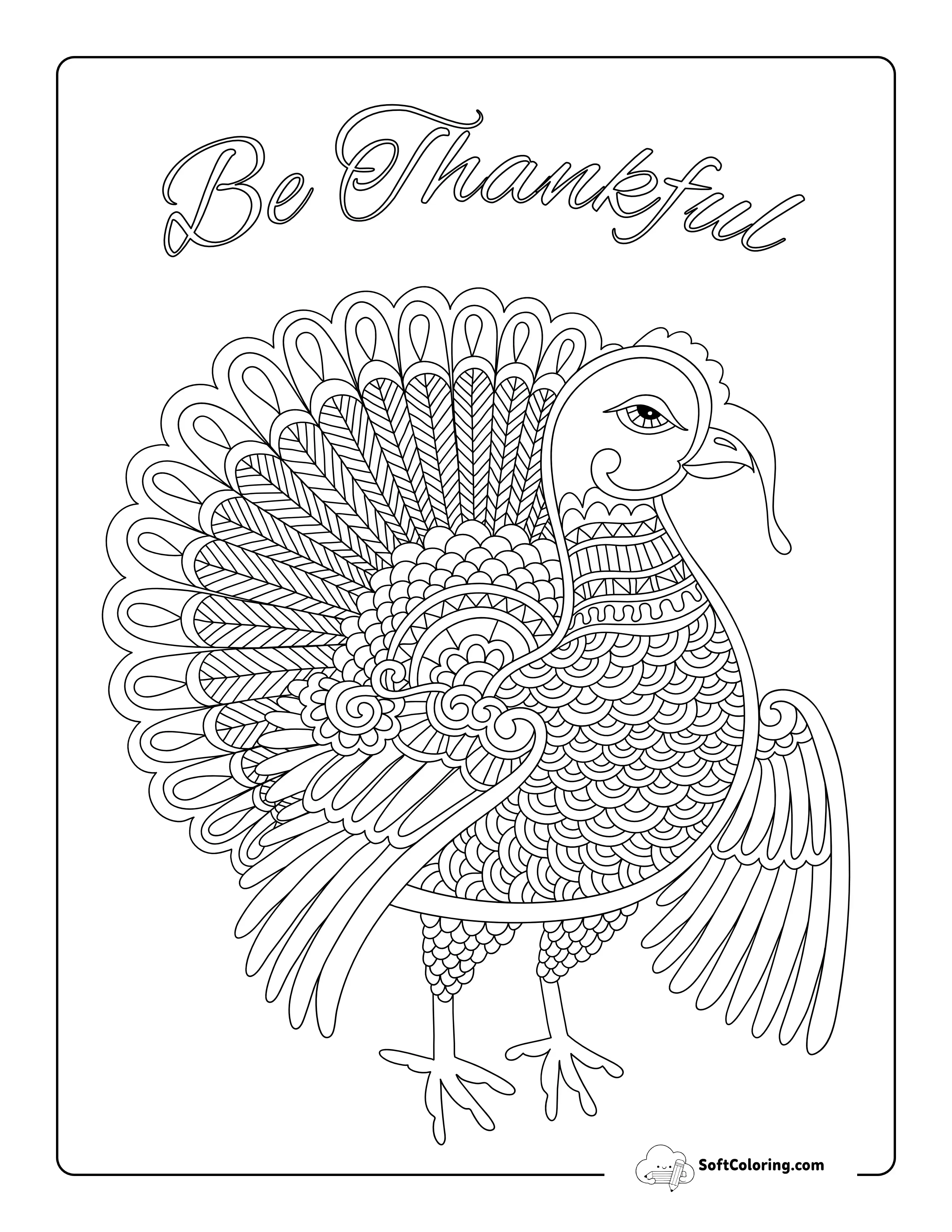 "Be Thankful" Turkey Coloring Page For Adults