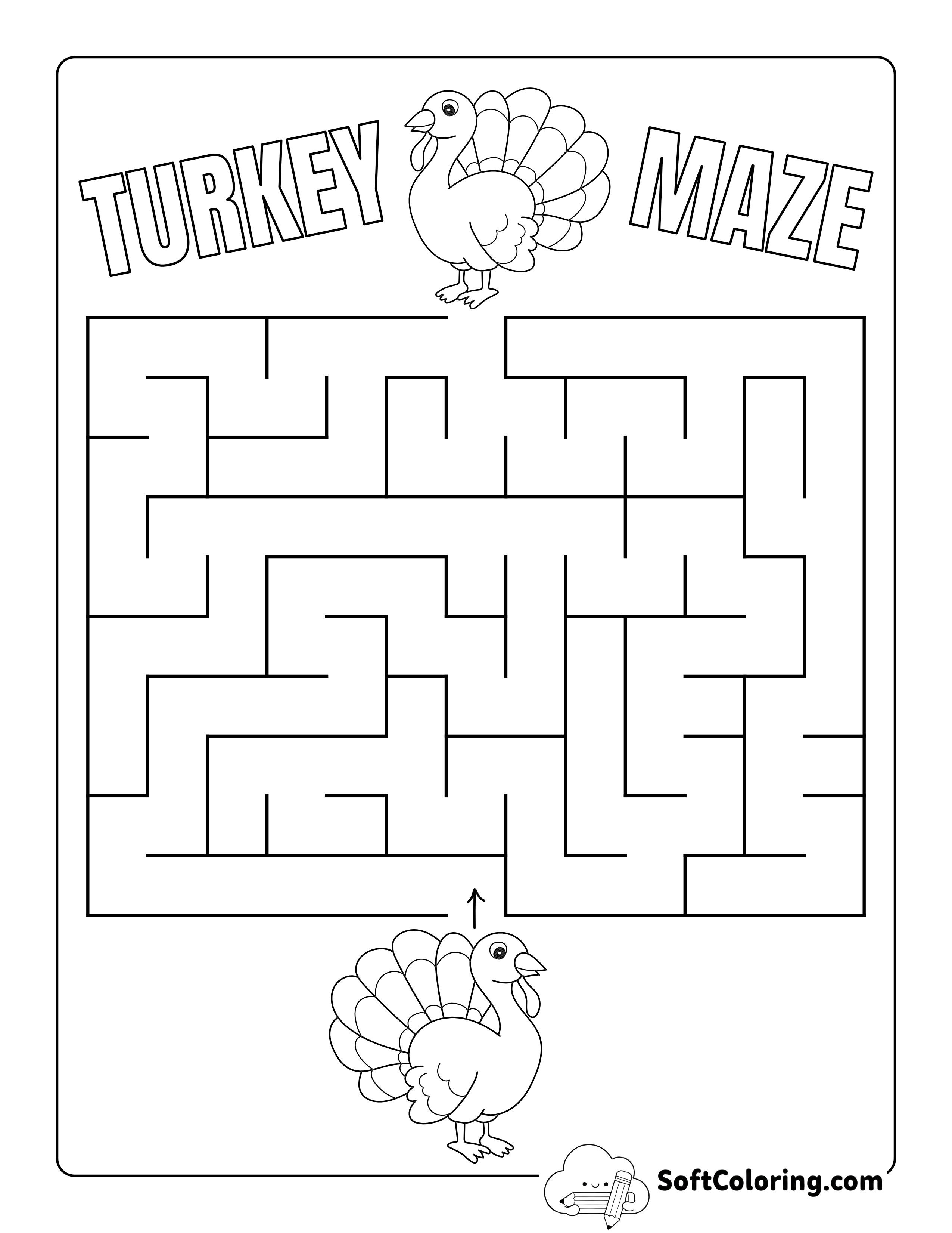 Easy Turkey Maze for Kids to Color
