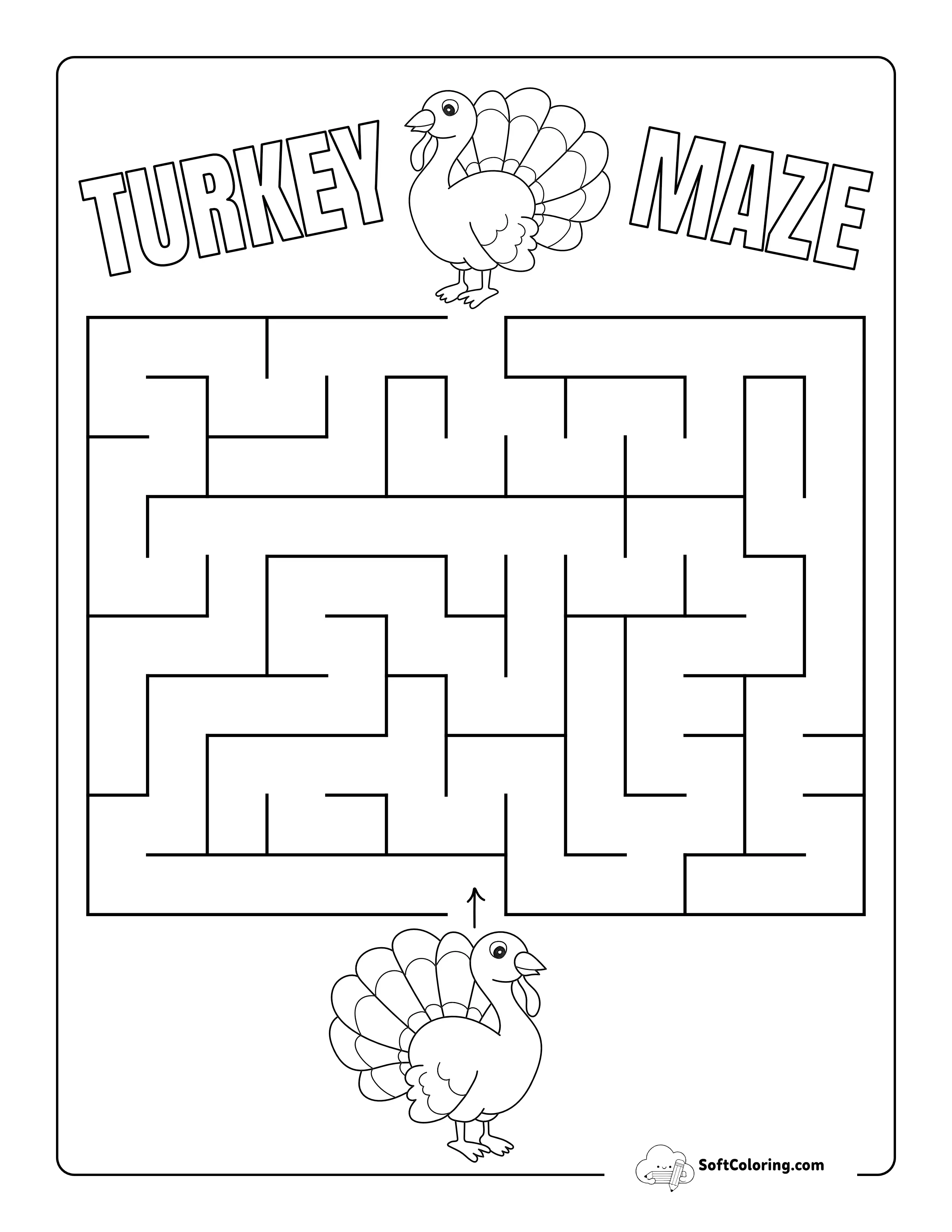 Easy Turkey Maze For Kids To Color