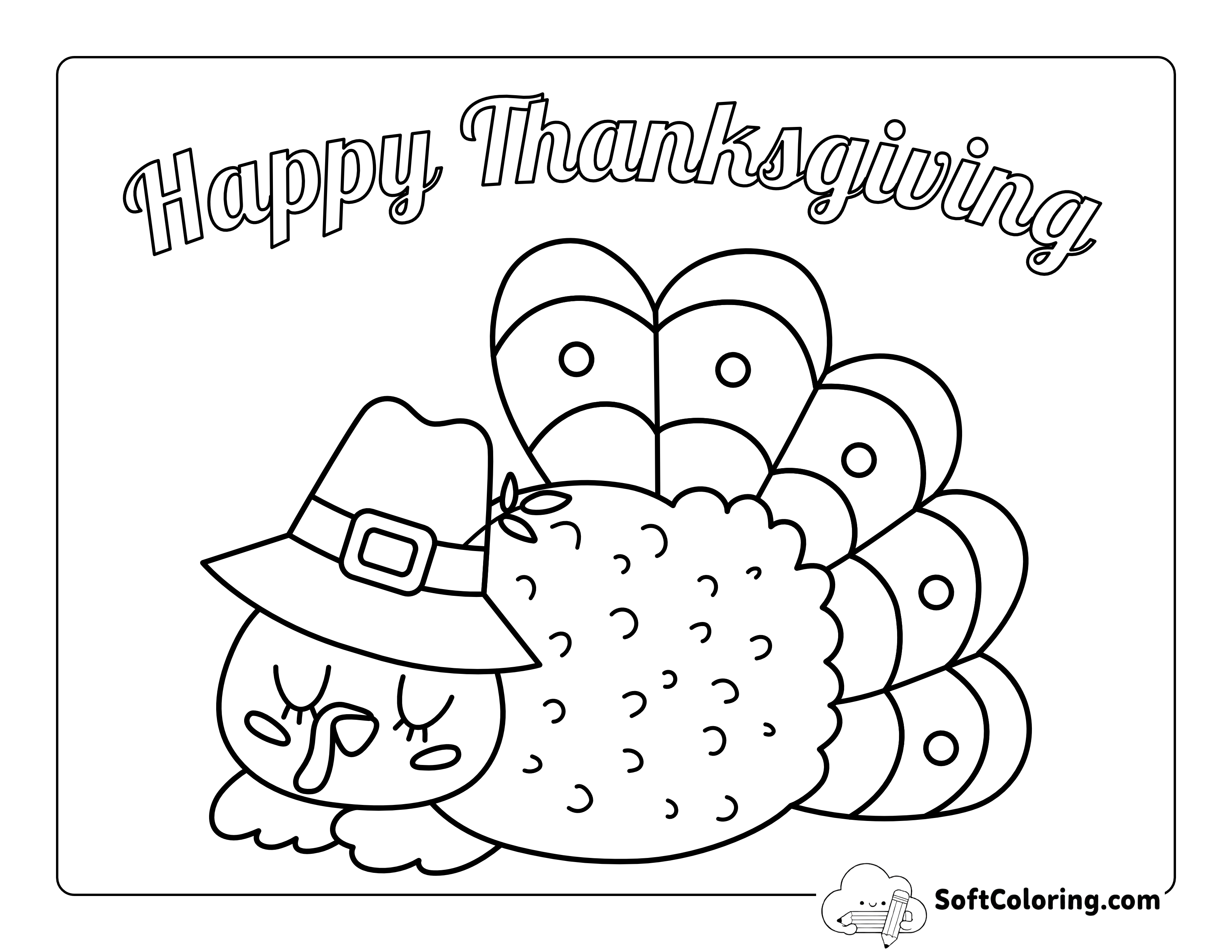 "Happy Thanksgiving" Sleeping Turkey Wearing Hat Printable
