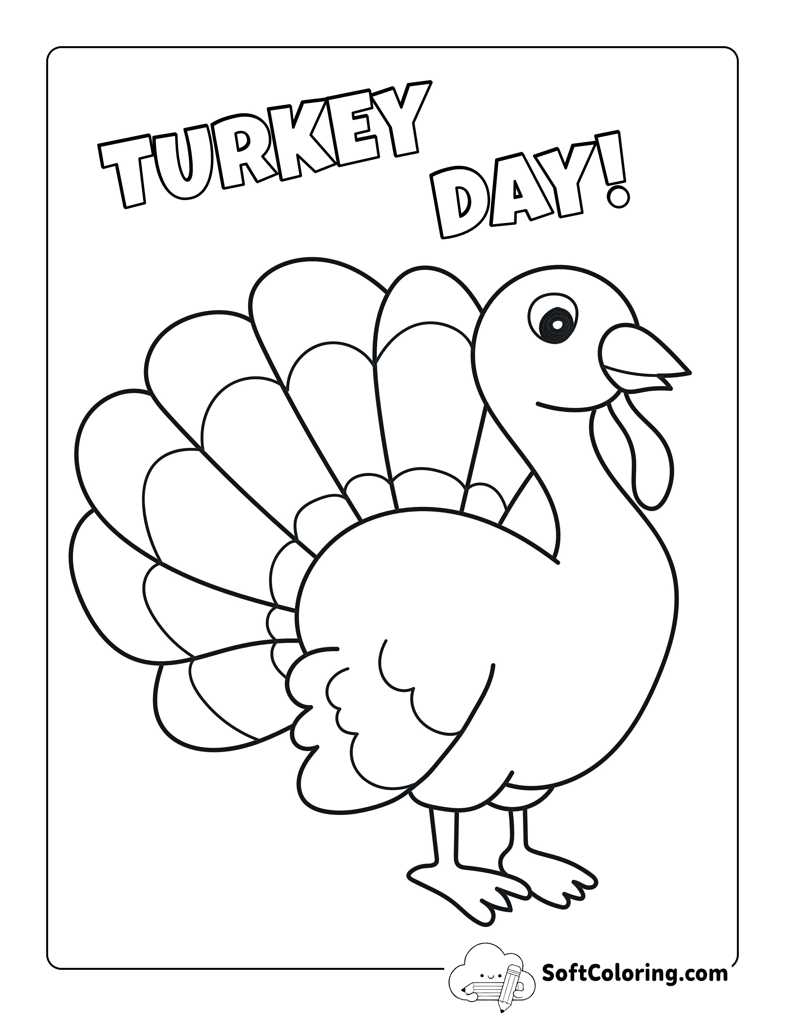 Easy Turkey Coloring Page for Preschoolers