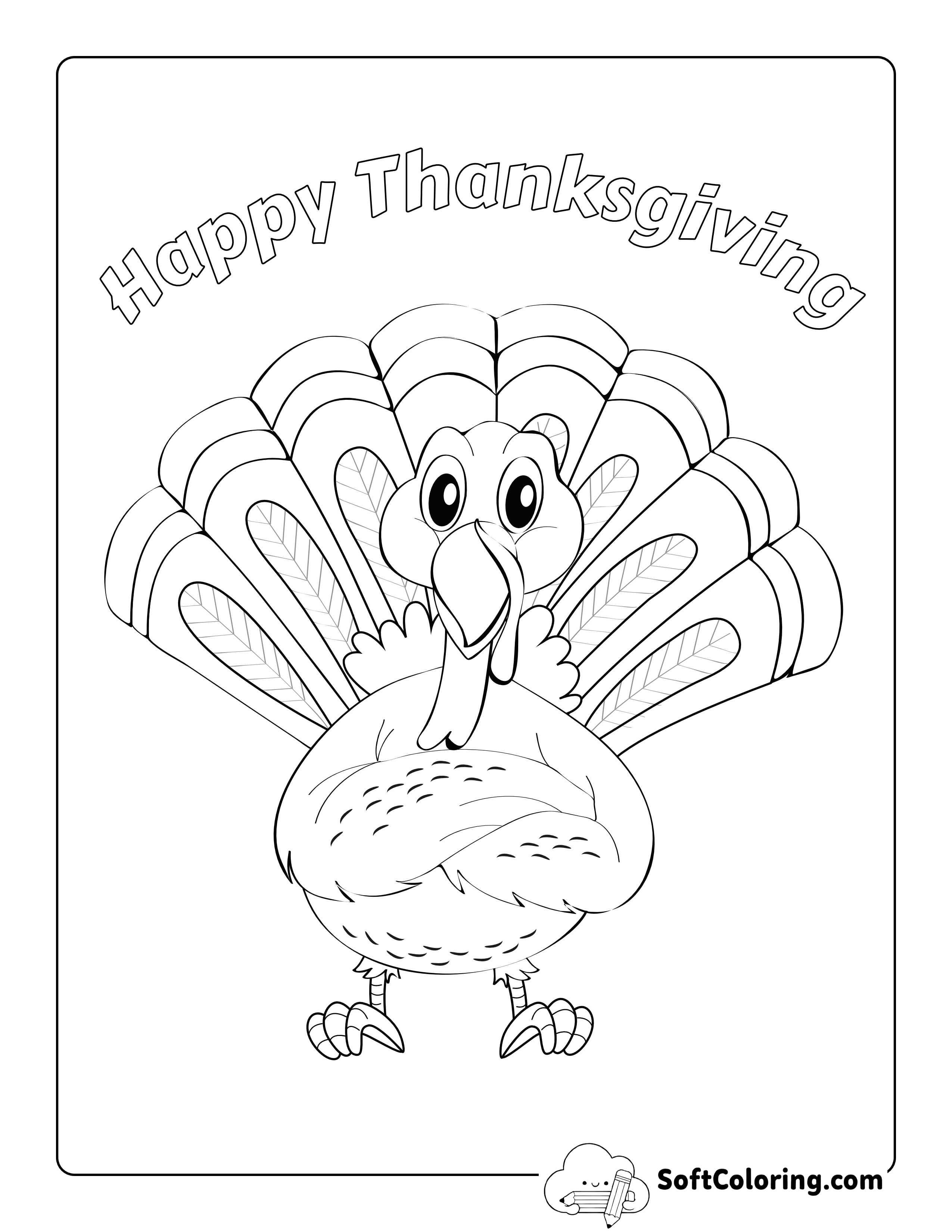 "Happy Thanksgiving" Cute Turkey Picture to Color