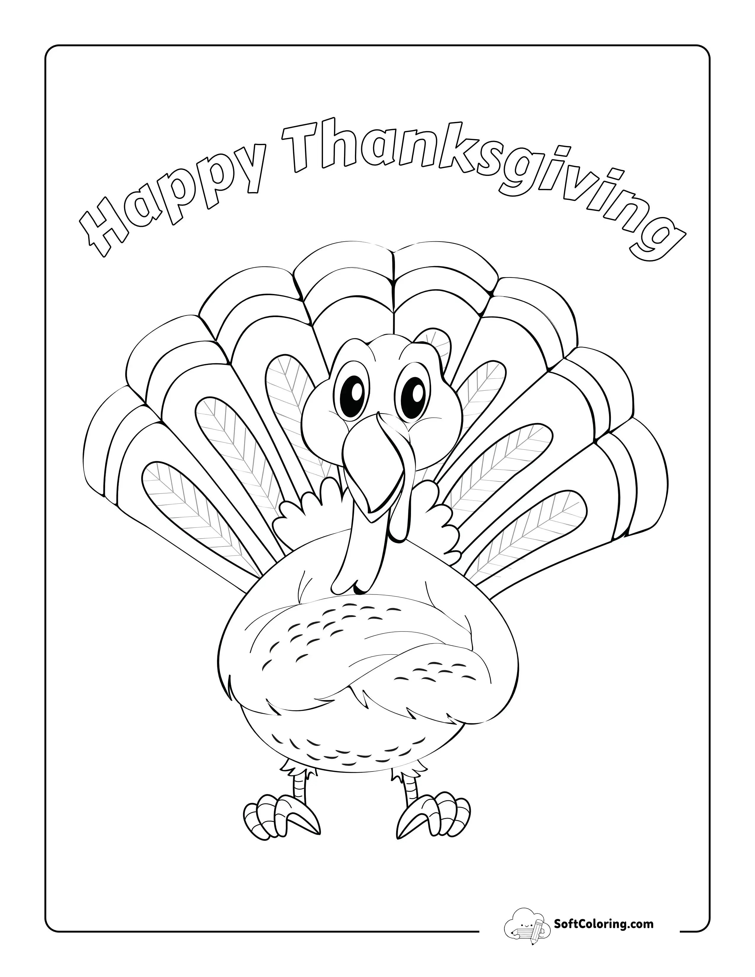 "Happy Thanksgiving" Cute Turkey Picture To Color
