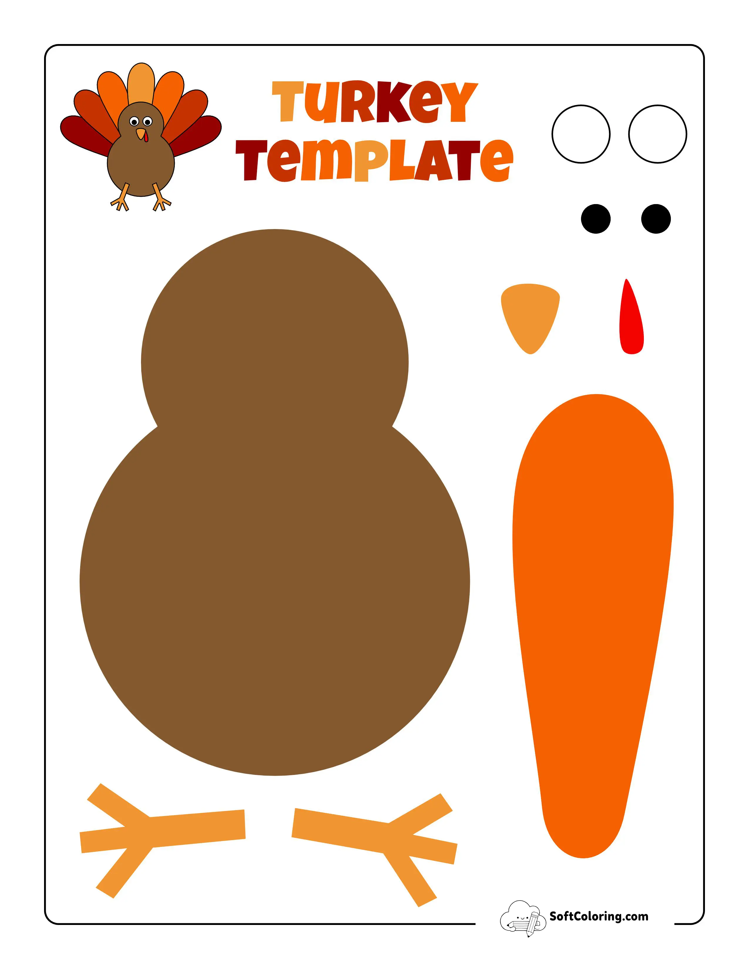 Style 2: Colorful Printable Turkey Template To Make