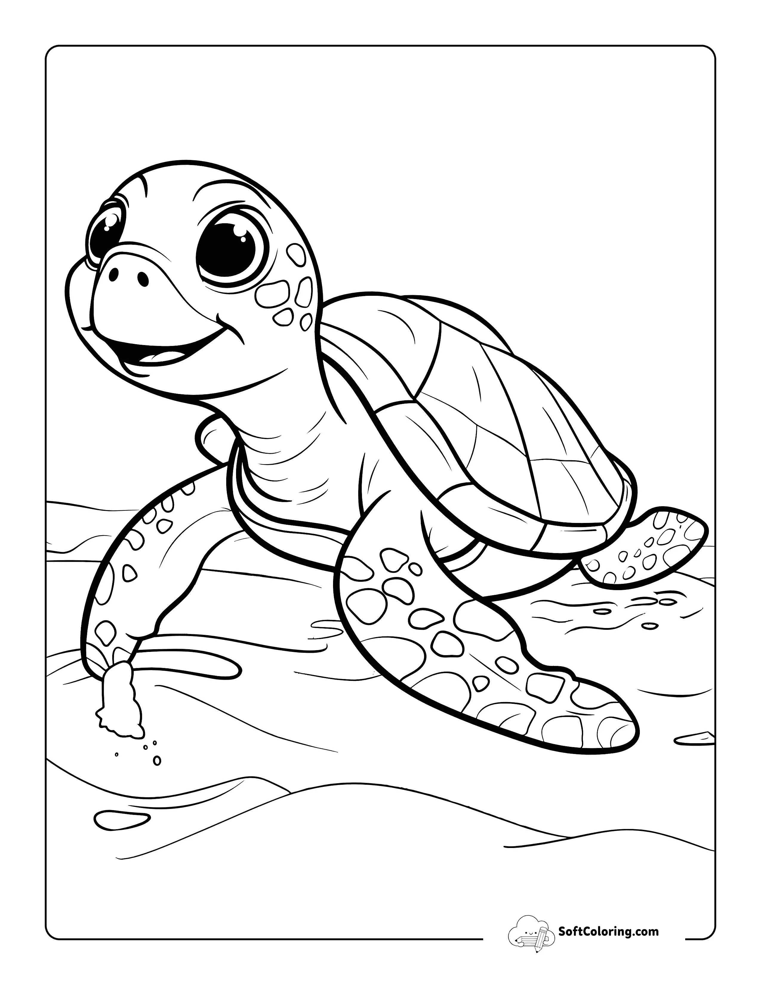 Sandy Sea Turtle Coloring Page