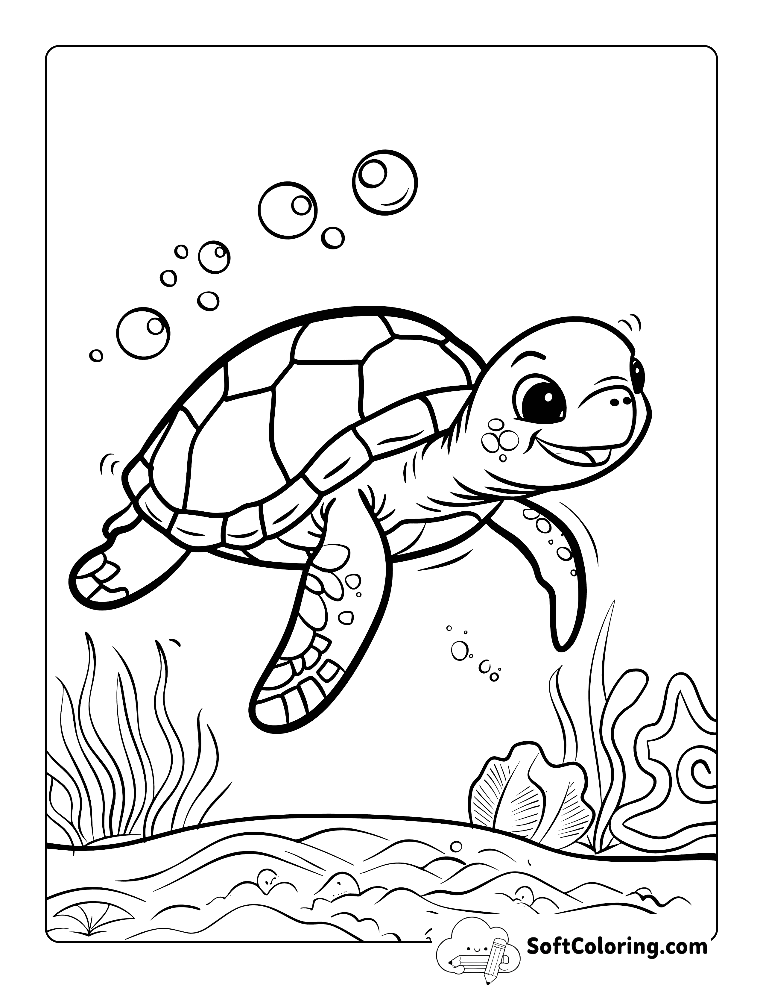 Easy Sea Turtle Sea Animal Coloring Sheet