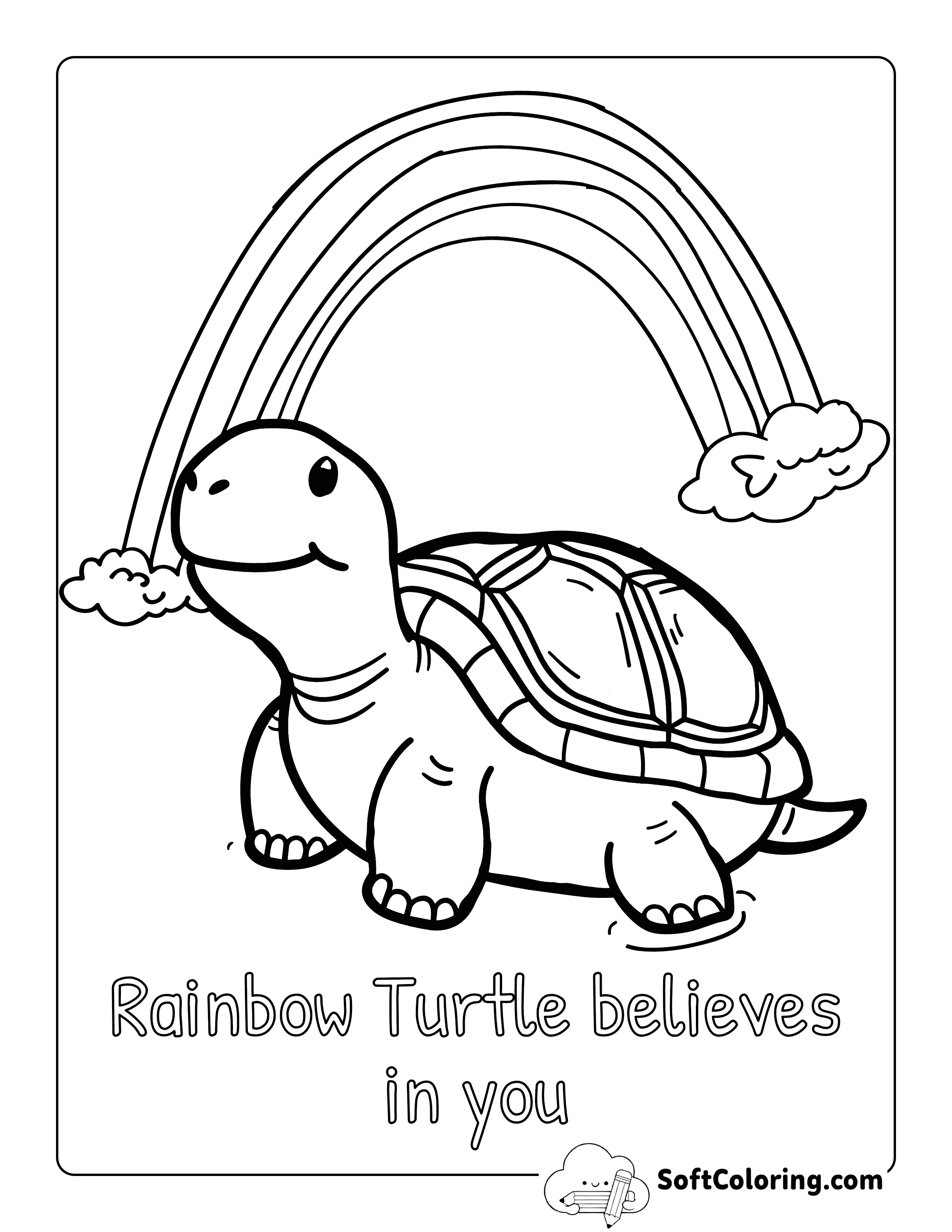 Easy Turtle Rainbow Affirmation Coloring Page