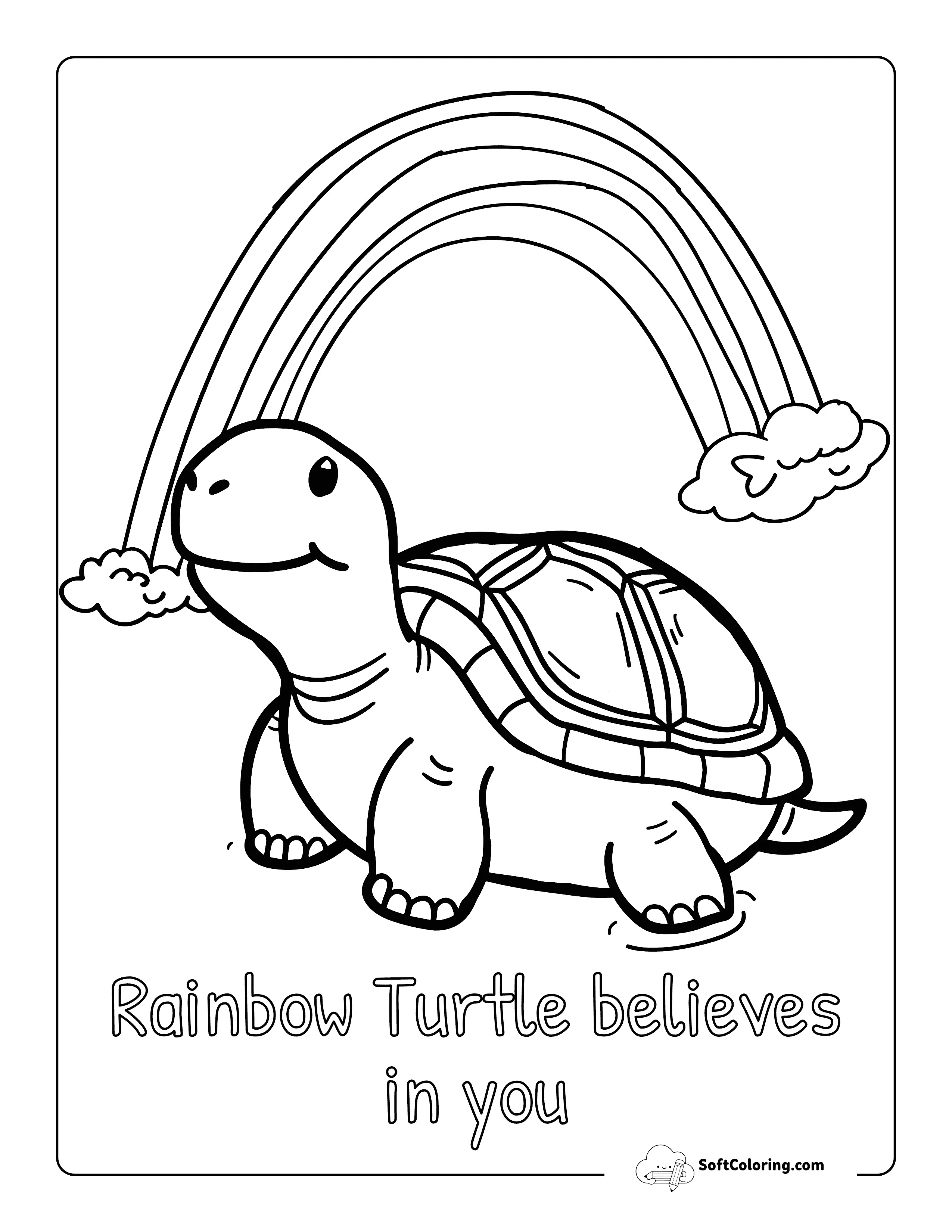 Easy Turtle Rainbow Affirmation Coloring Page