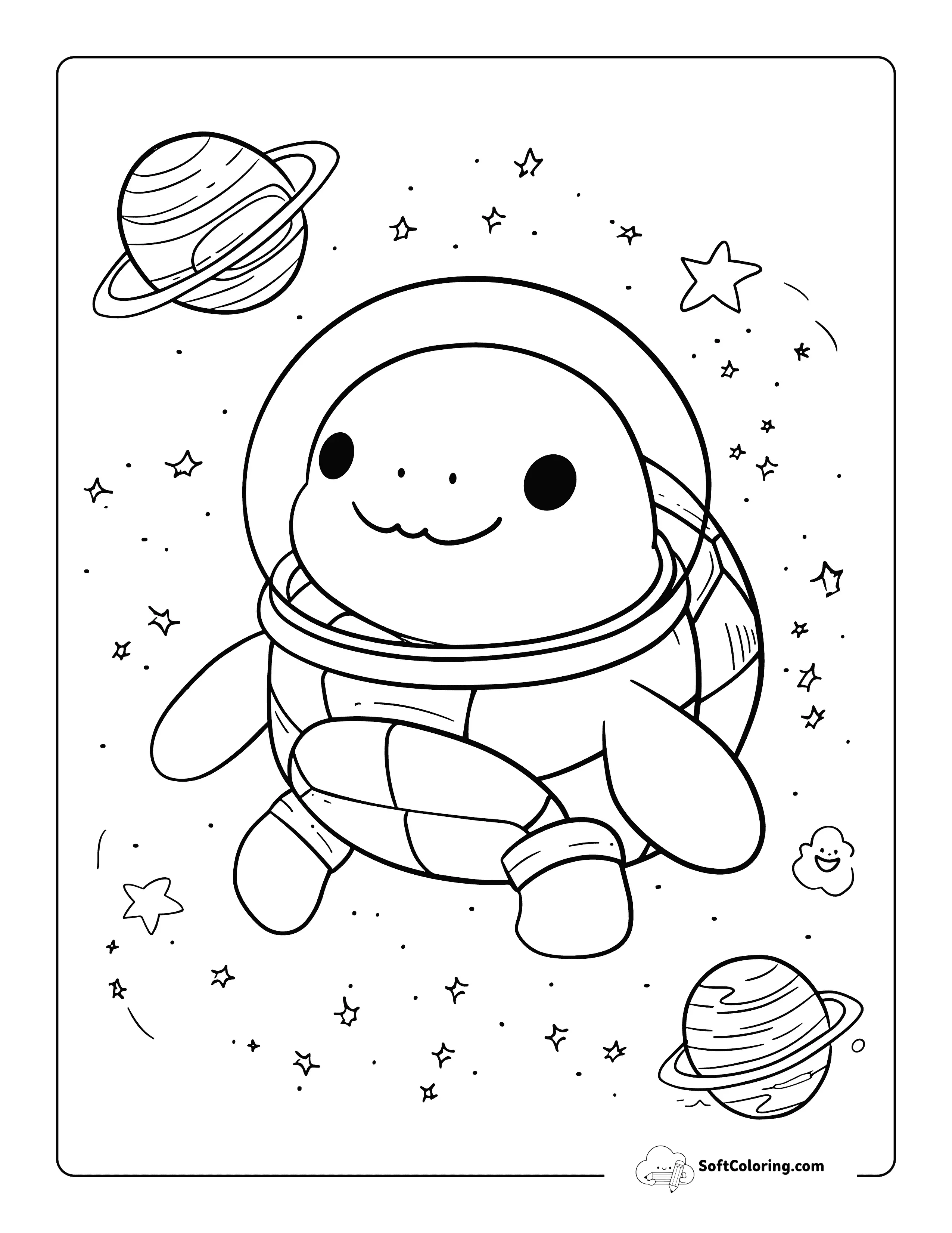 Astronaut Kawaii Turtle Coloring Page