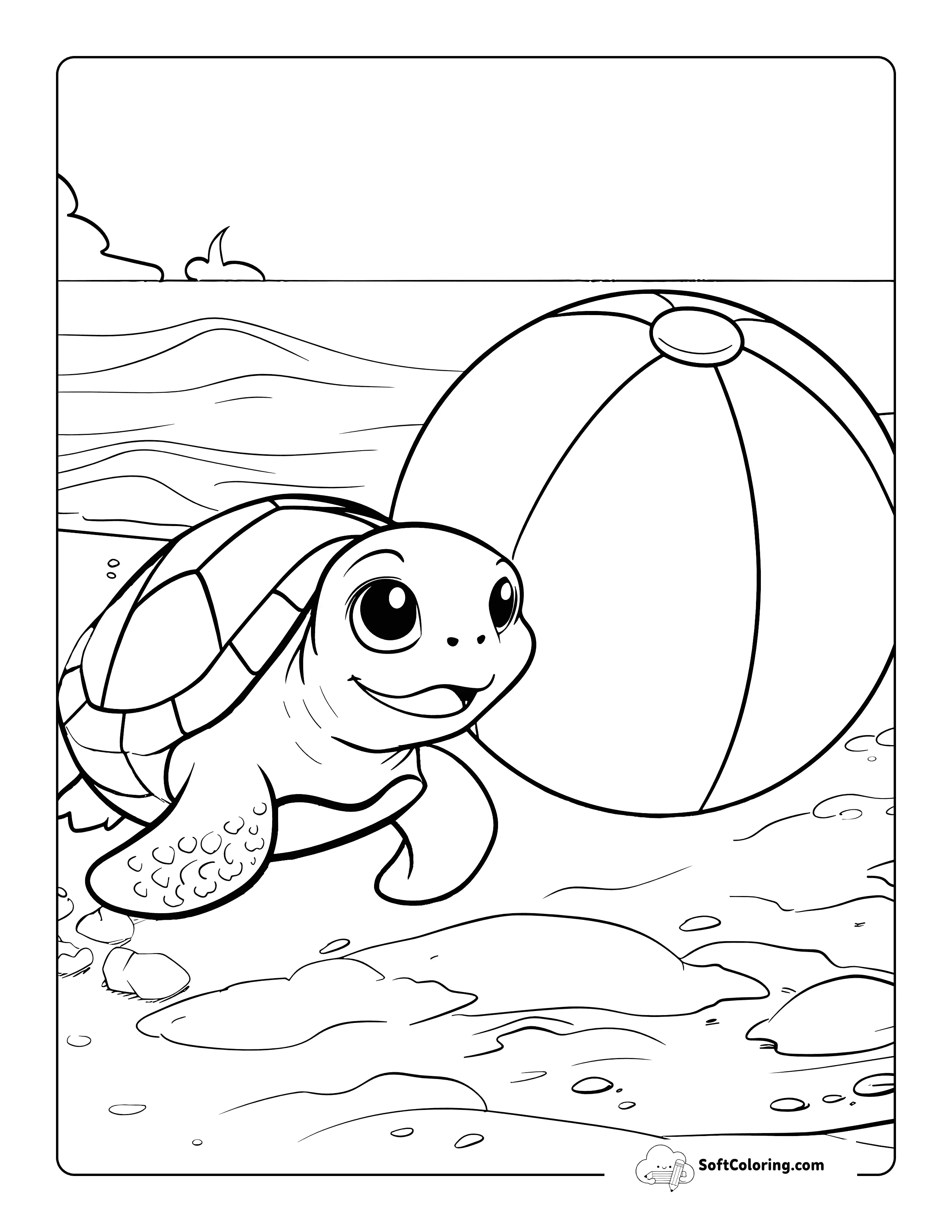 Cute Baby Turtle Coloring Sheet With Beach Ball