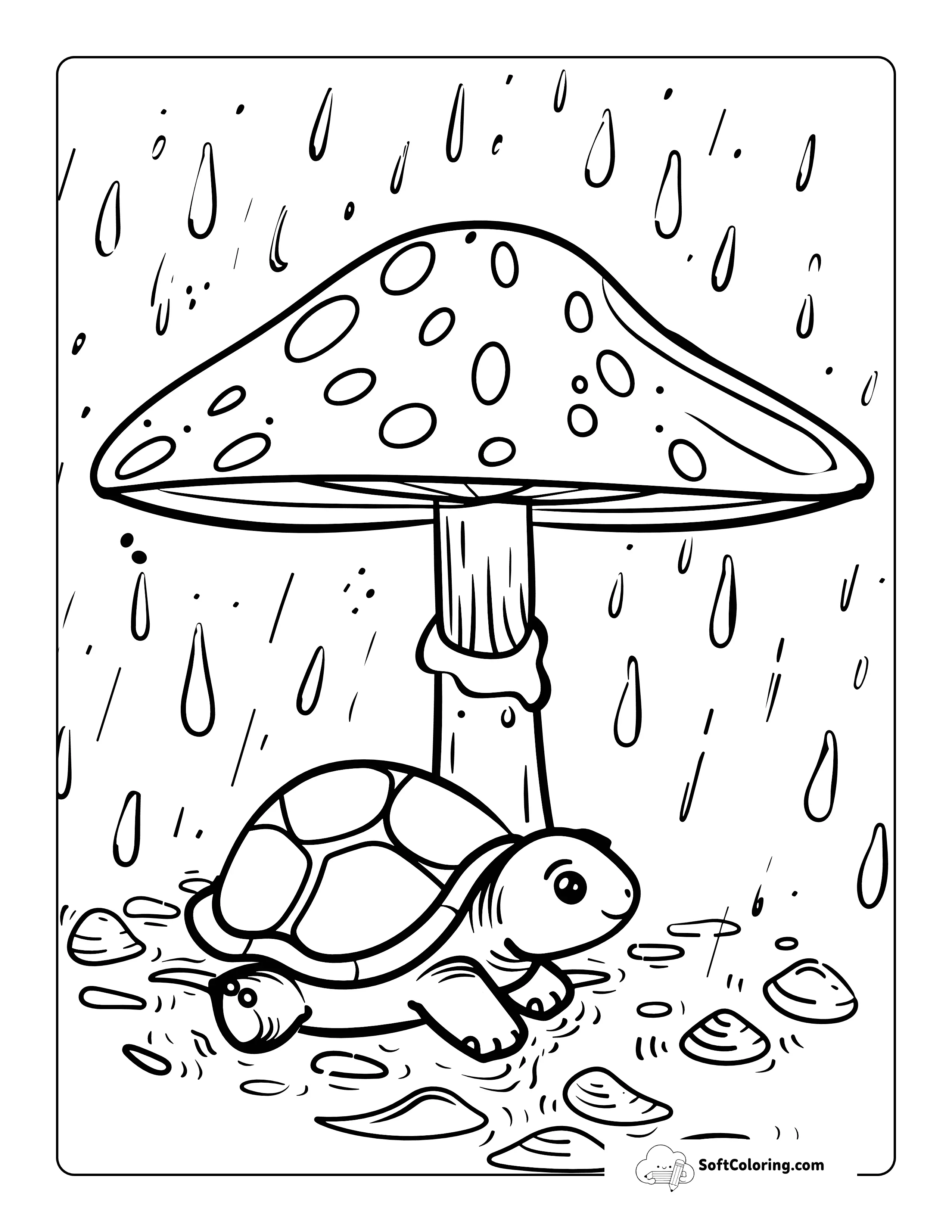 Cute Mushroom And Turtle Coloring Page Sheltering In Rain