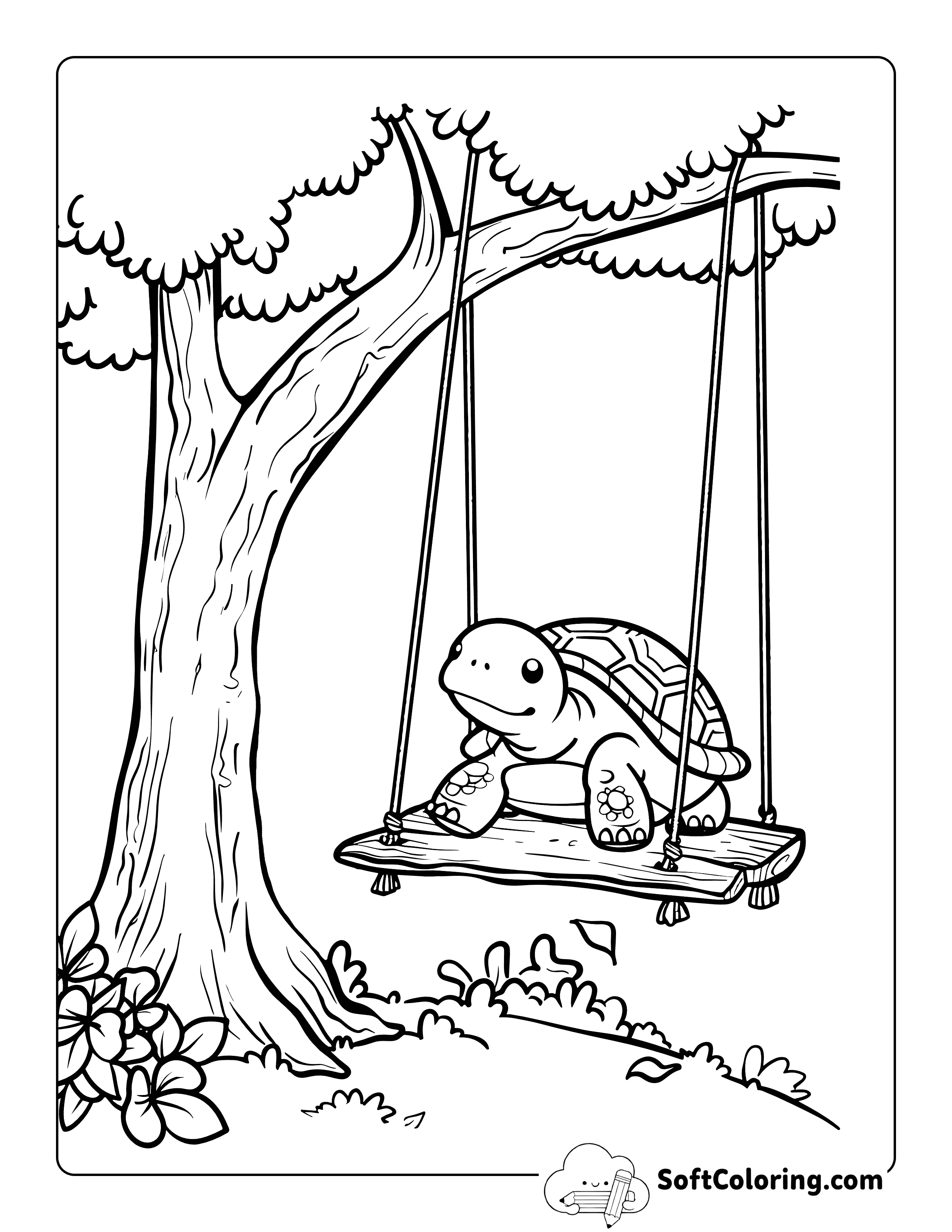 Cute Turtle Coloring Page Printable of Swingset