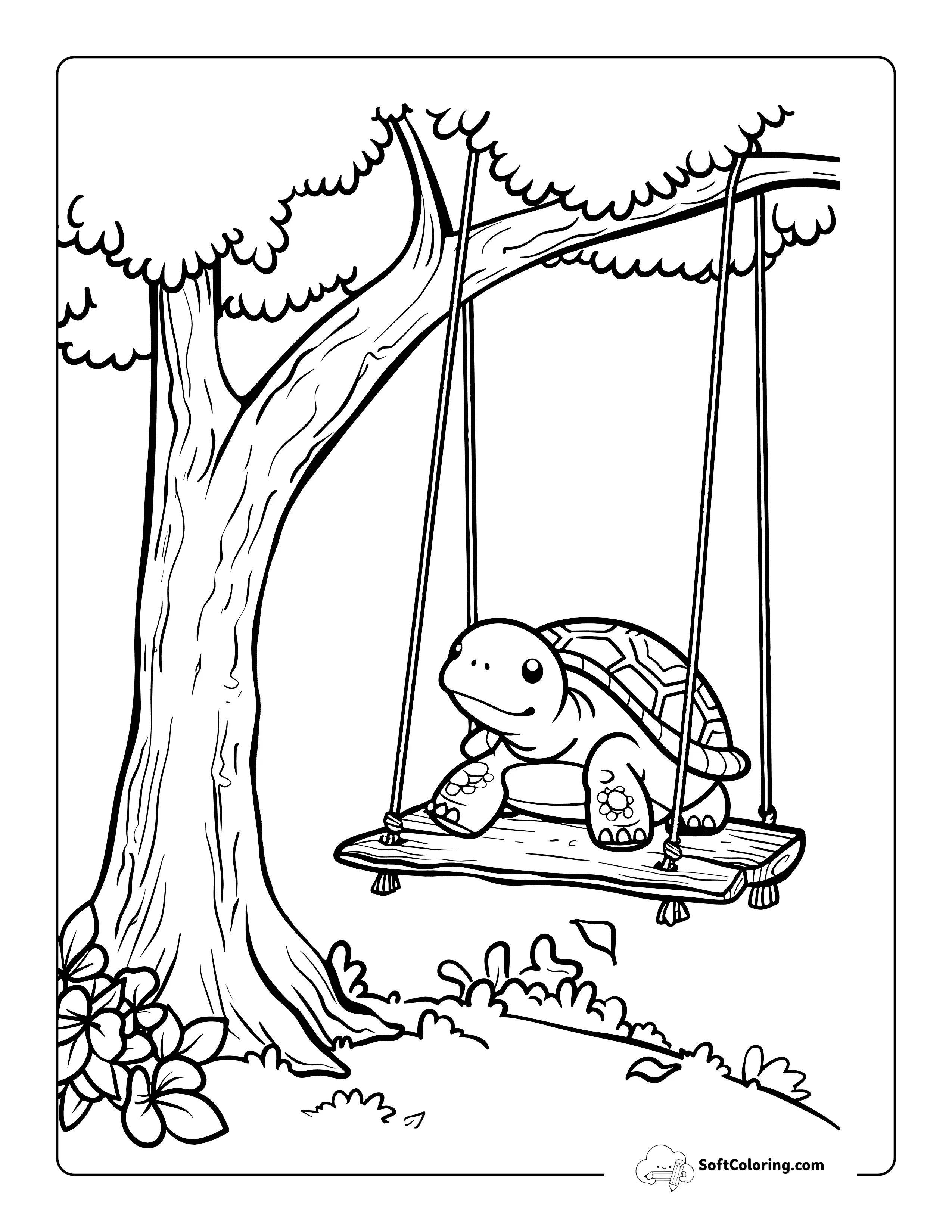 Cute Turtle Coloring Page Printable Of Swingset