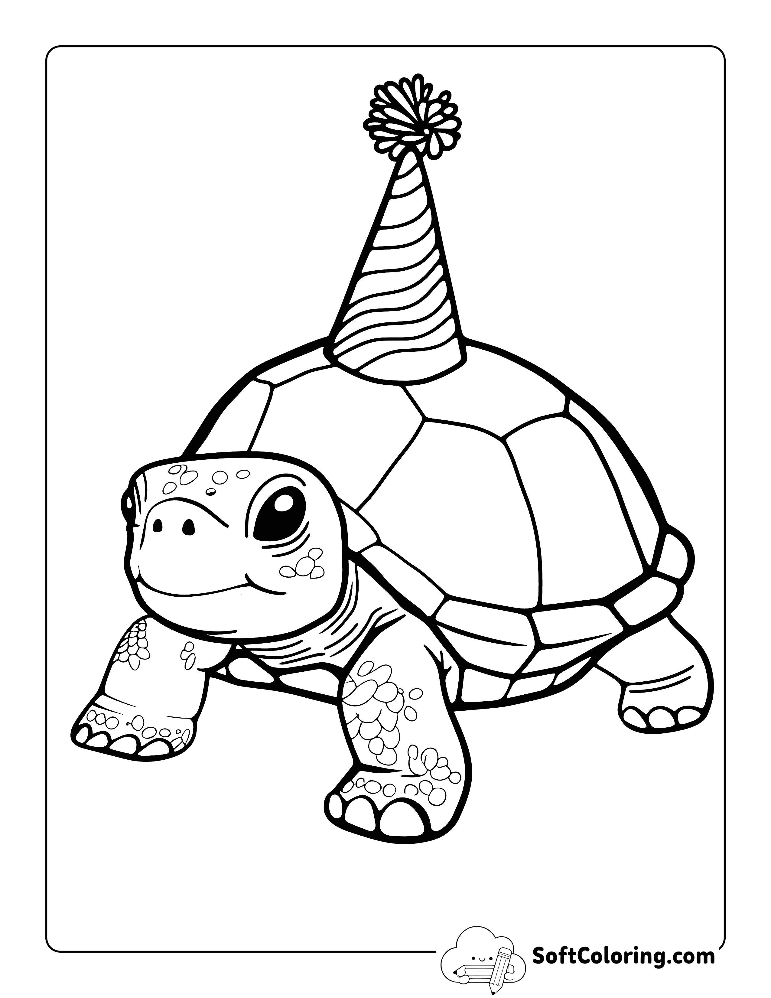 Party Hat Turtle Coloring Page
